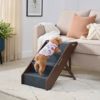 MECO Stakmore Foldable Pet Steps with Solid Hardwood Construction, Espresso