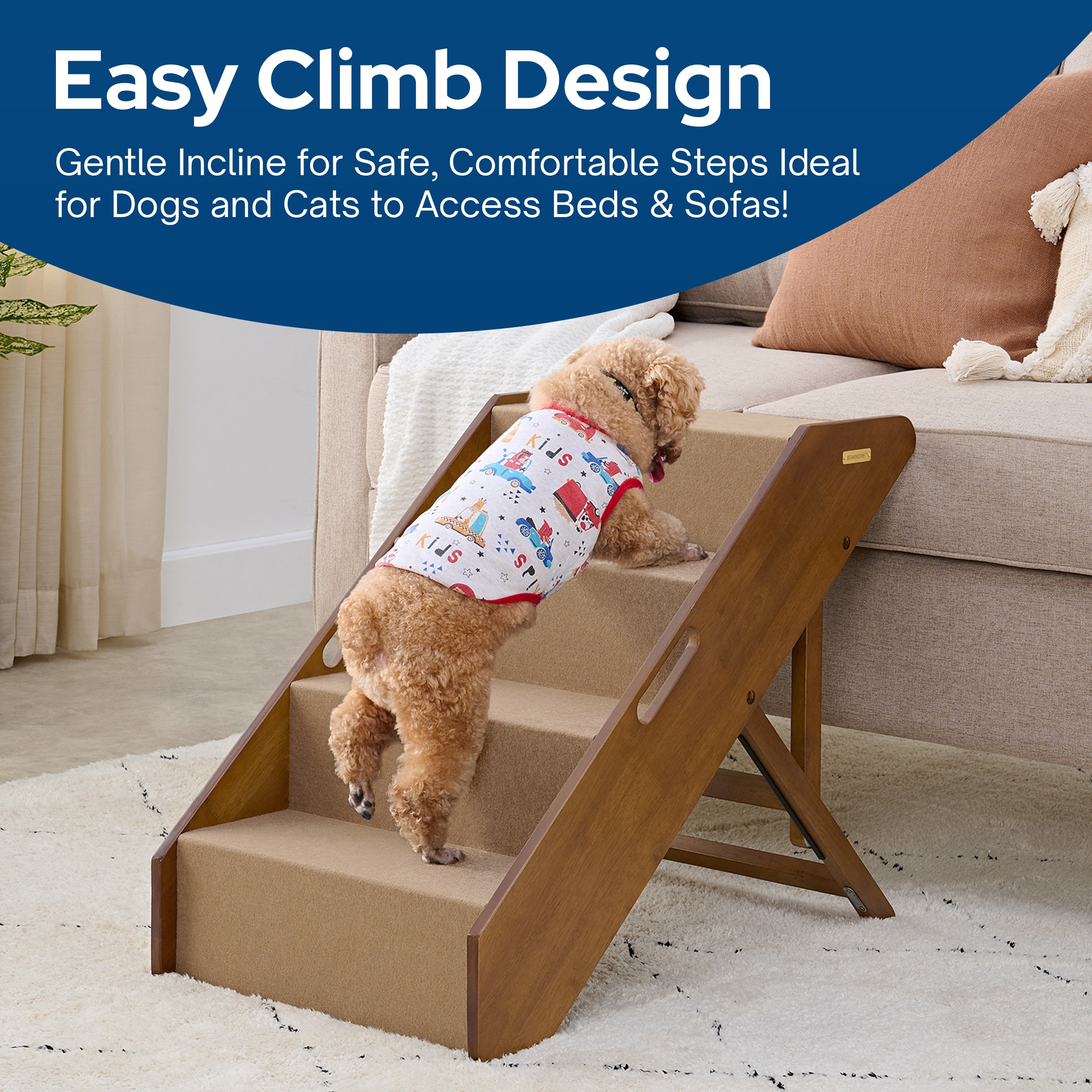 MECO Foldable Pet Steps with Solid Fruitwood Construction, Brown Felt (Used) - VMInnovations