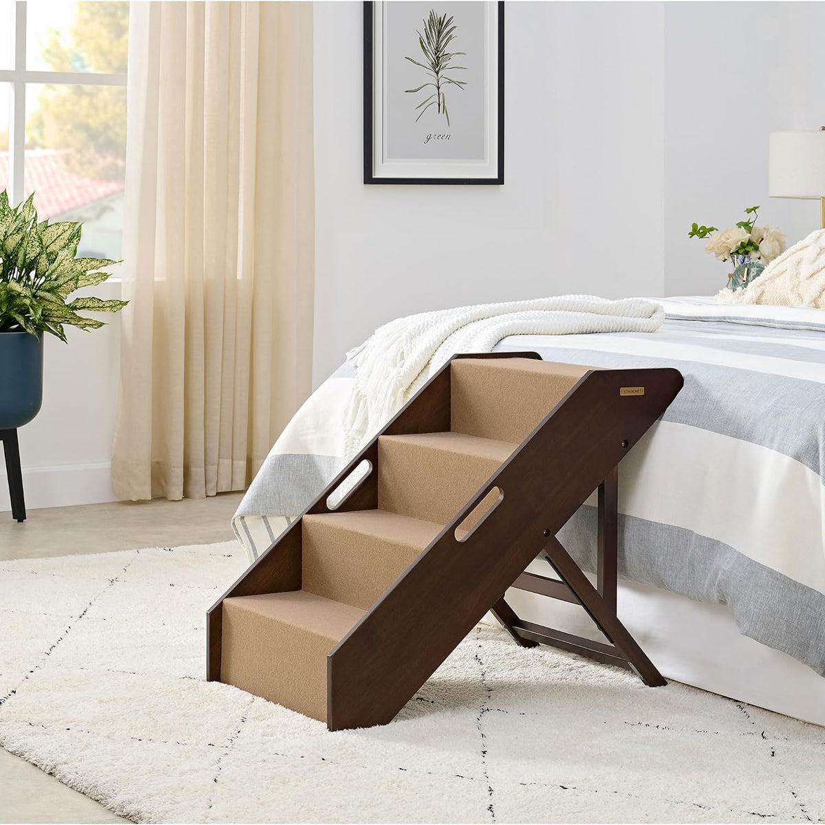 MECO Stakmore Foldable Pet Steps w/Hardwood Construction, Espresso w/Brown Felt