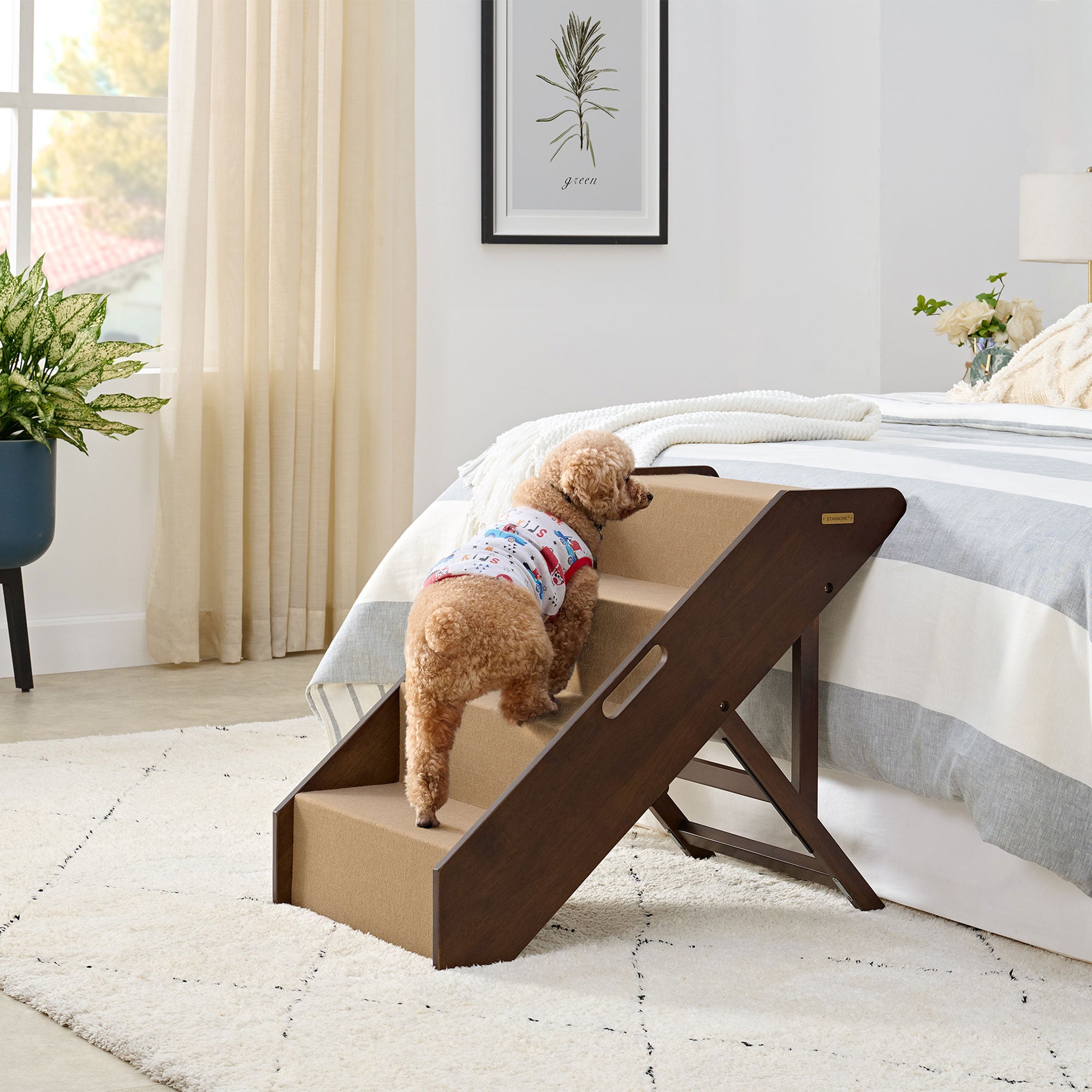 MECO Foldable Pet Steps w/Hardwood Construction, Espresso w/Brown Felt(Open Box) - VMInnovations
