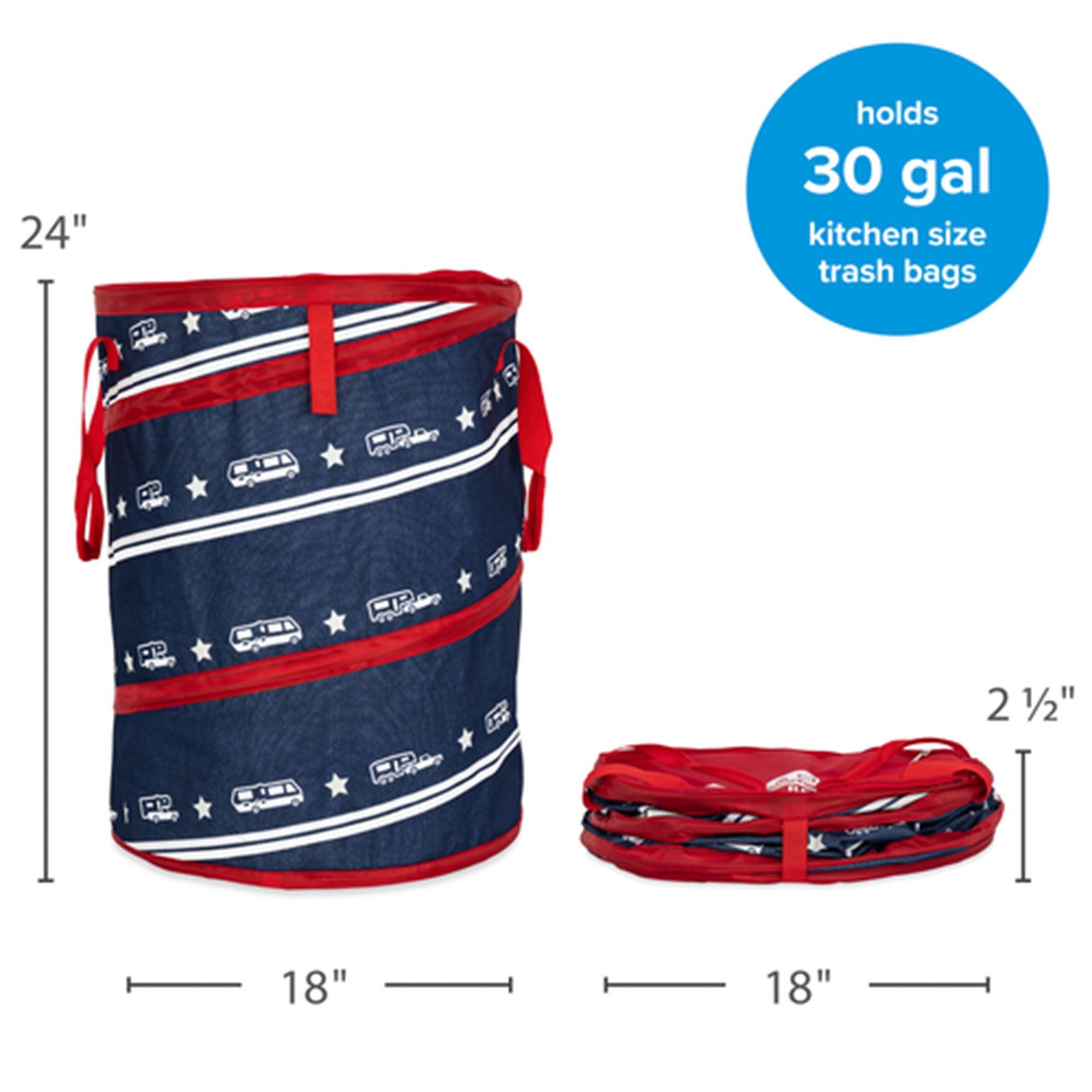 Camco Campsite Pop Up Utility Container with Liner and Zipper Close, Patriotic - VMInnovations