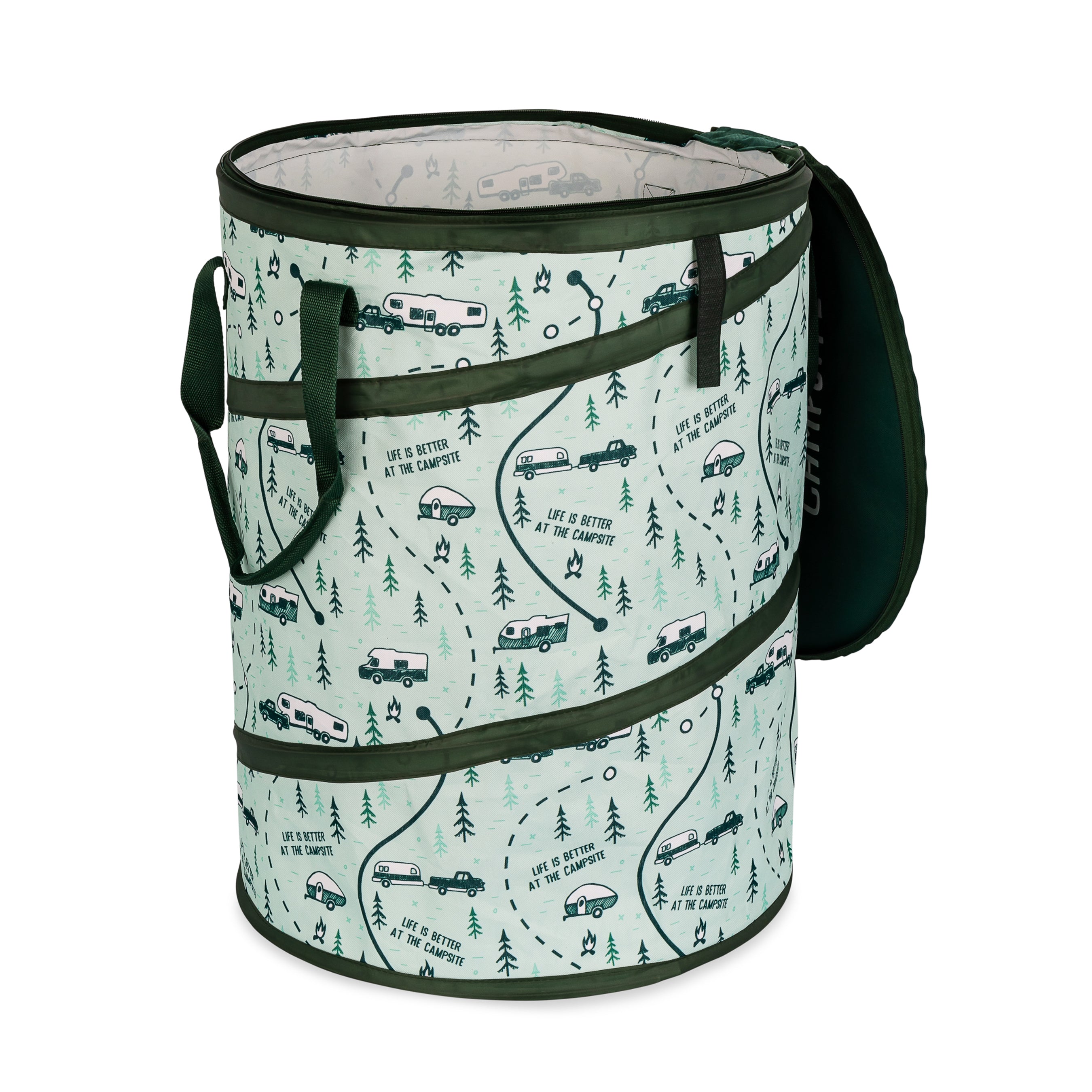 Camco Campsite Pop Up Utility Container with Liner and Zipper Close, Map Design - VMInnovations