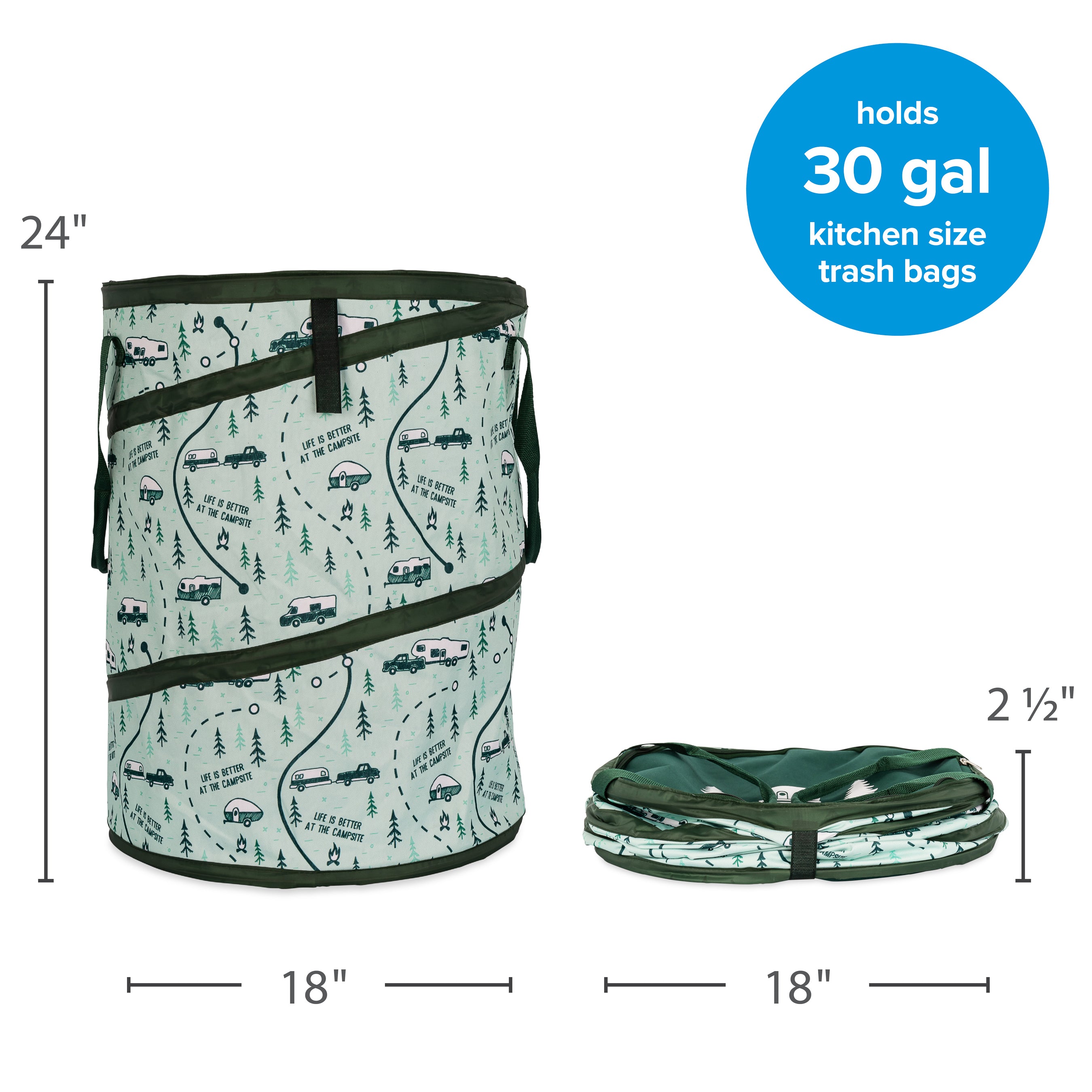 Camco Campsite Pop Up Utility Container with Liner and Zipper Close, Map Design - VMInnovations