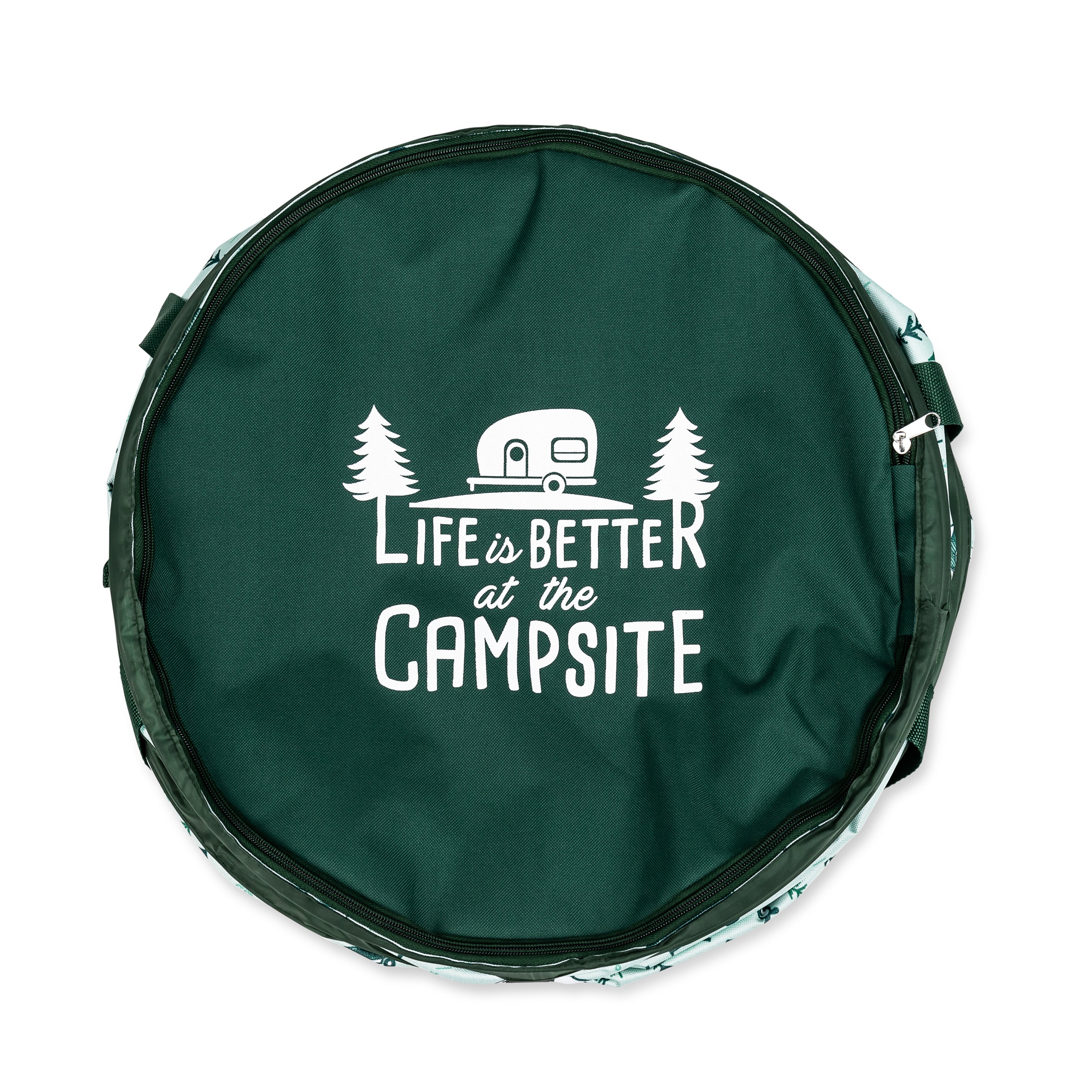 Camco Campsite Pop Up Utility Container with Liner and Zipper Close, Map Design - VMInnovations