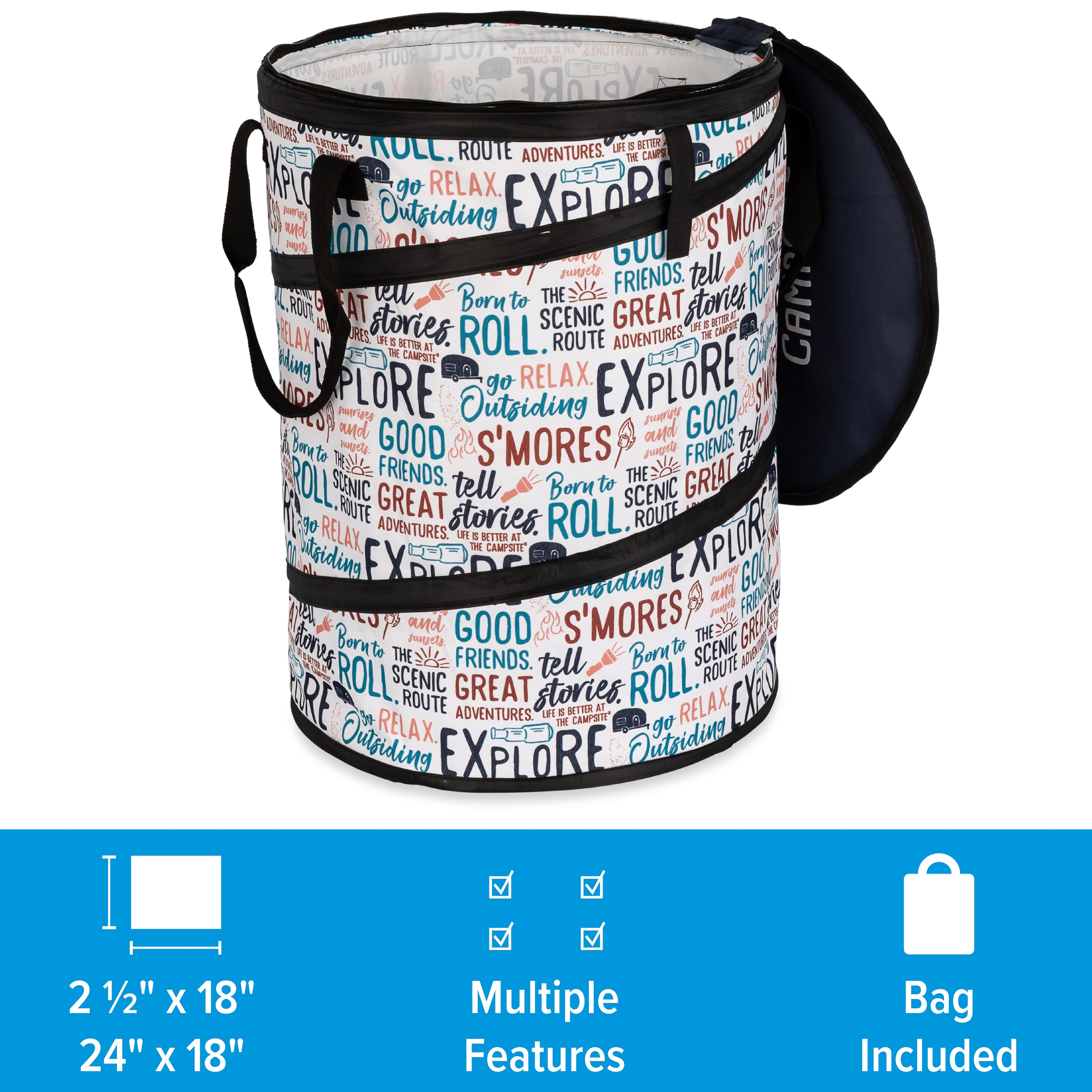 Camco Campsite Pop Up Utility Container with Liner and Zipper Close, Multicolor - VMInnovations