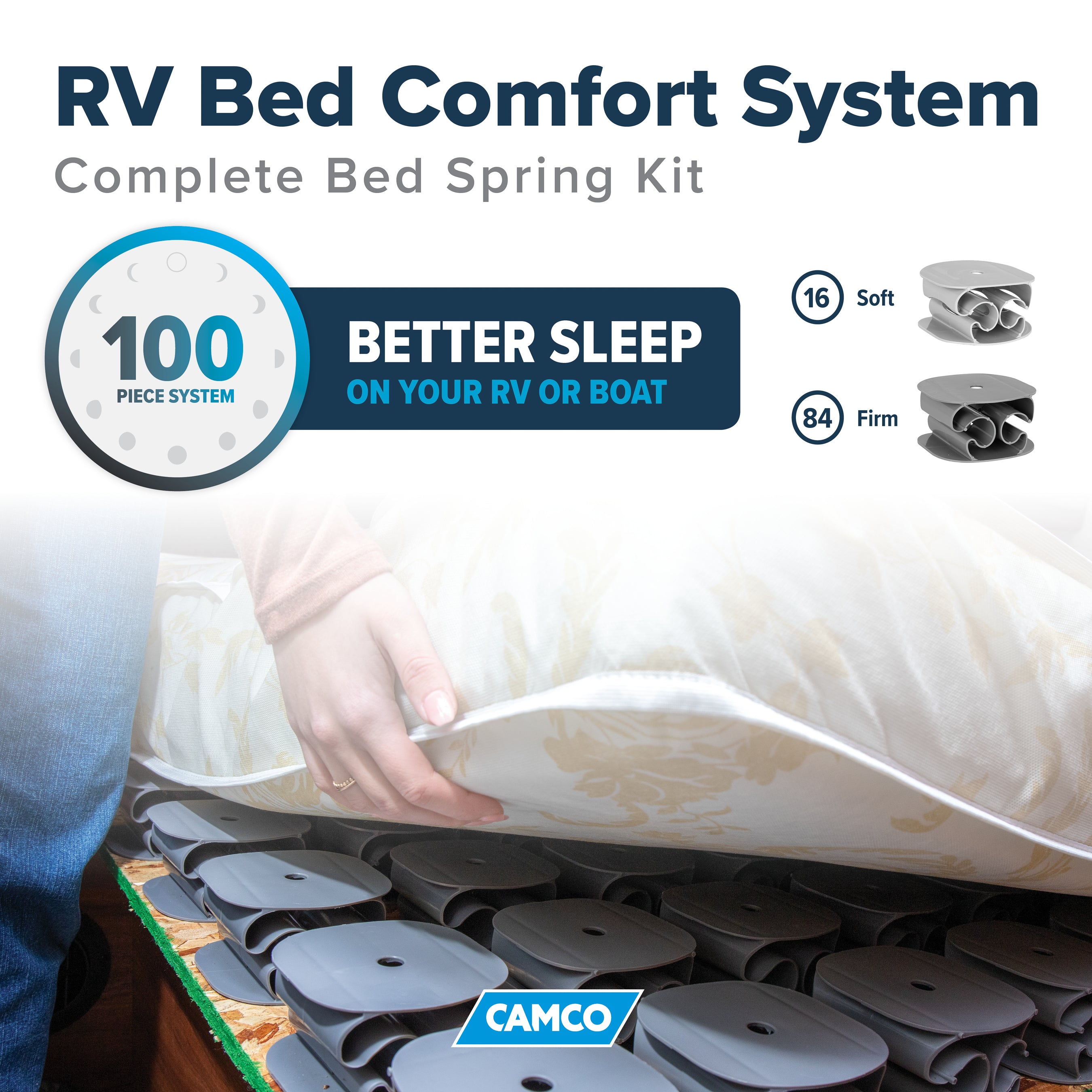 Camco RV Marine 100 Piece Screw Mounted Bed Spring Kit Covering 25 Square Feet - VMInnovations