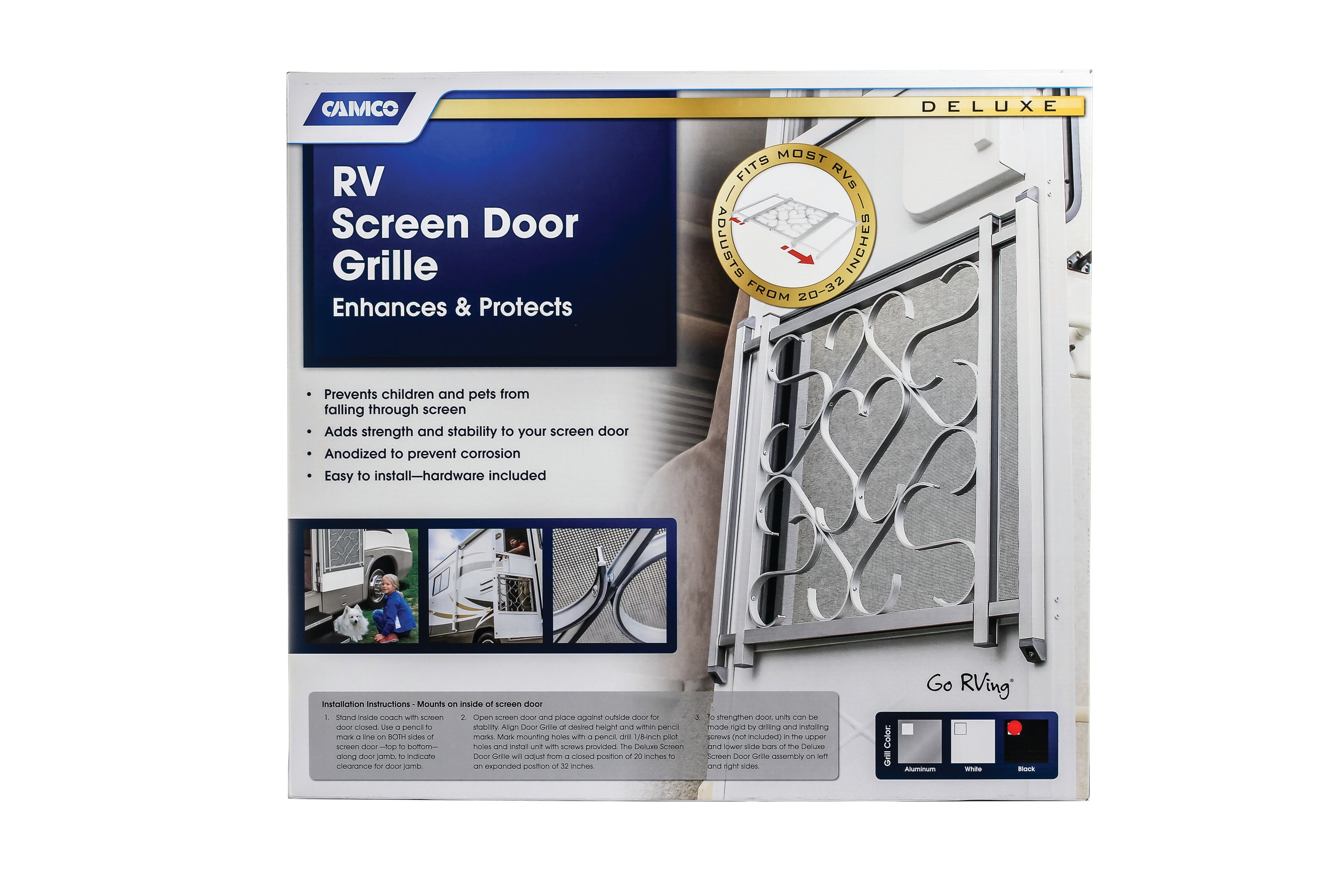 Camco RV/Camper Deluxe Screen Door Grille, Black (Open Box) - VMInnovations