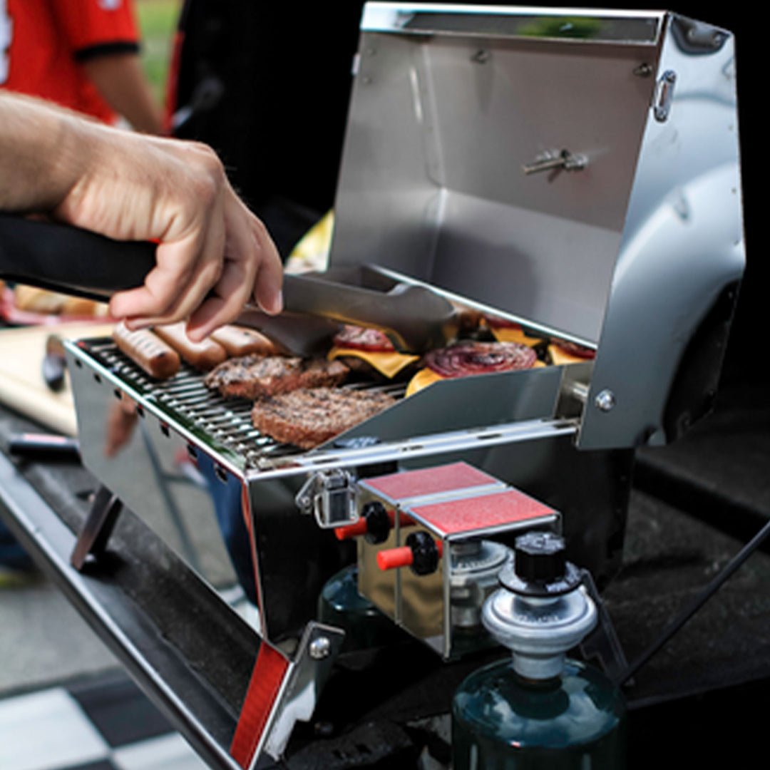 Camco  Grill-Stow N Go 125 Portable Propane Gas Grill with Temperature Gauge - VMInnovations