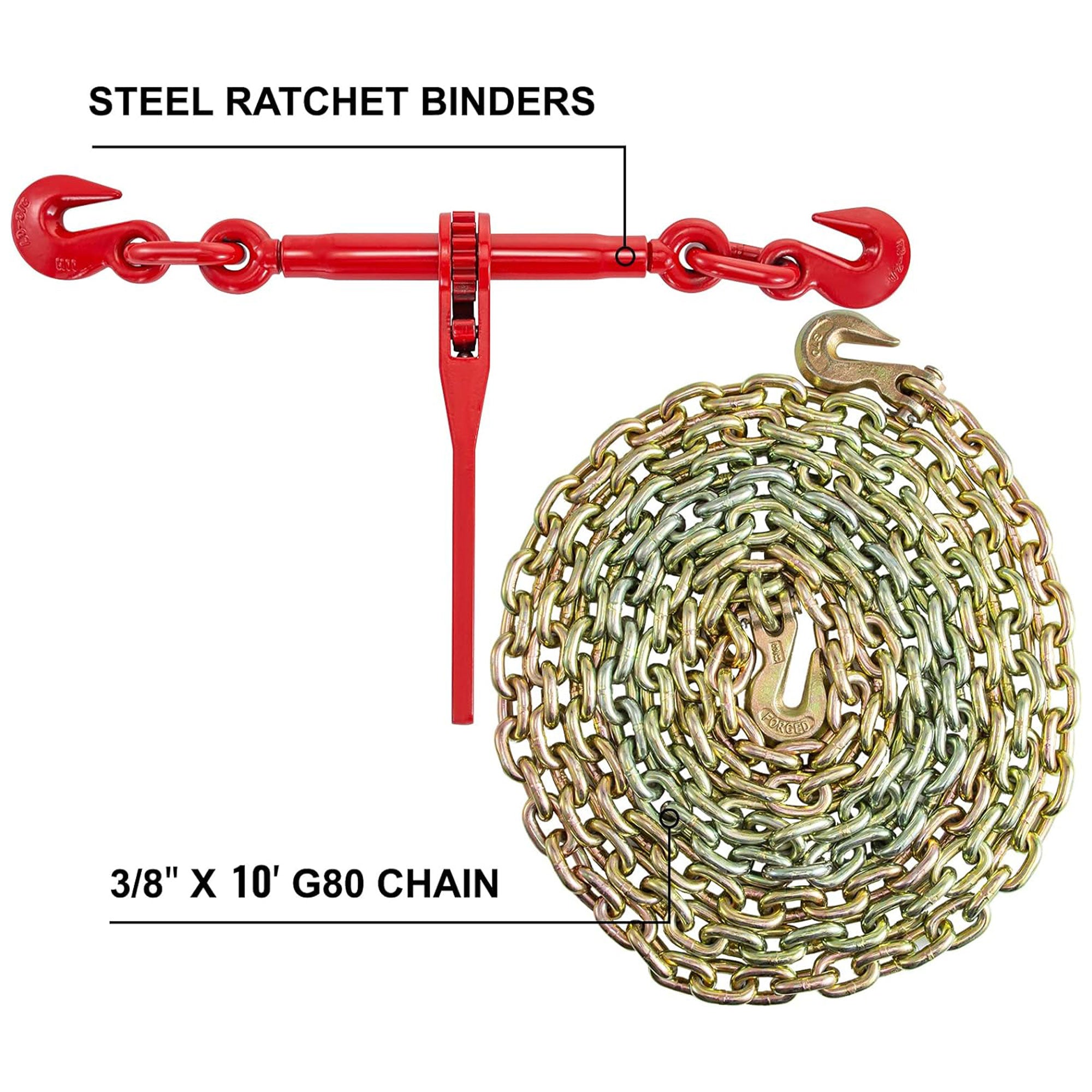 VEVOR Chains & Binders with Hooks for Truck, Tie Down, Hauling, Towing, Set of 4 - VMInnovations