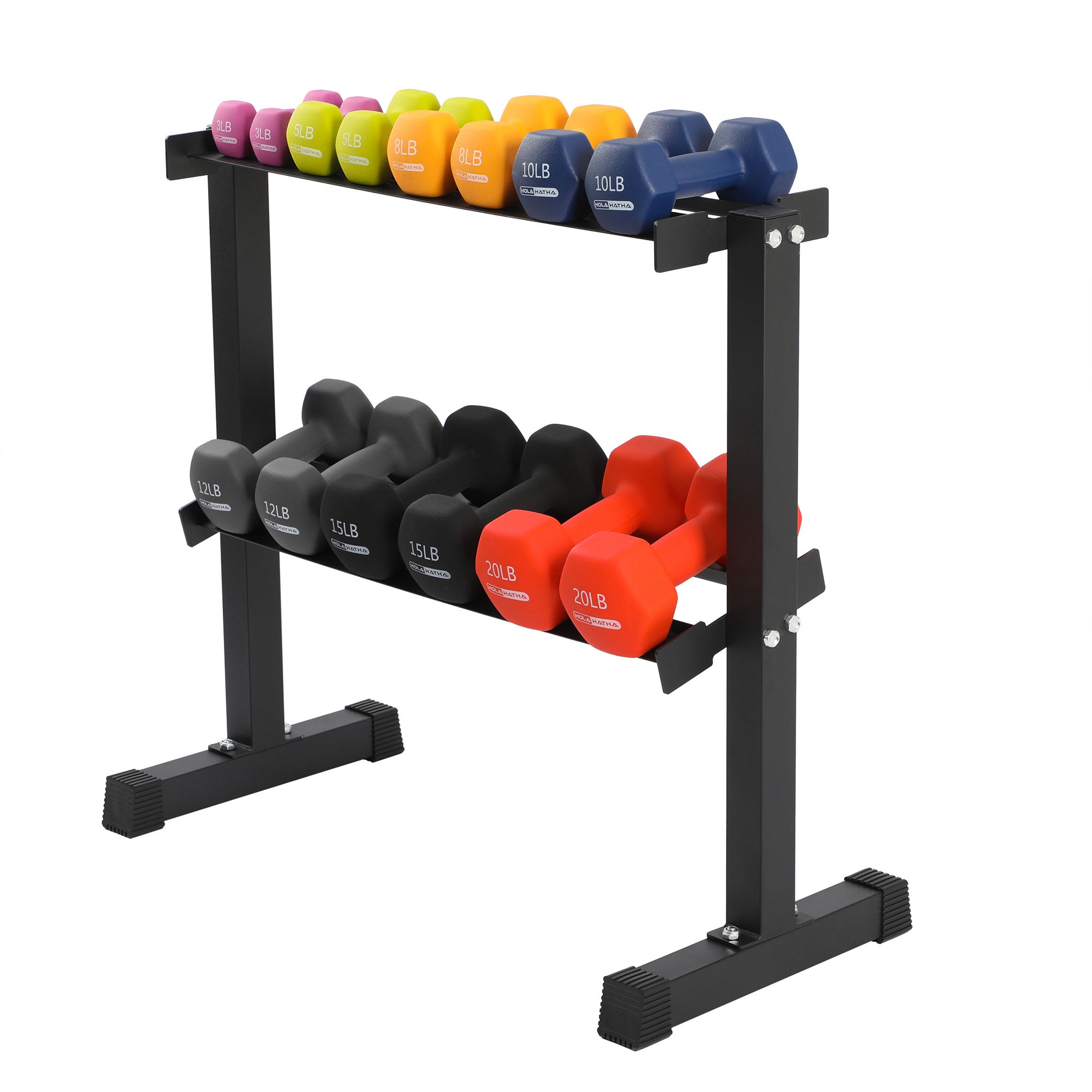 HolaHatha 146 Pound Neoprene Dumbbell Strength Training Weight Set with Rack - VMInnovations