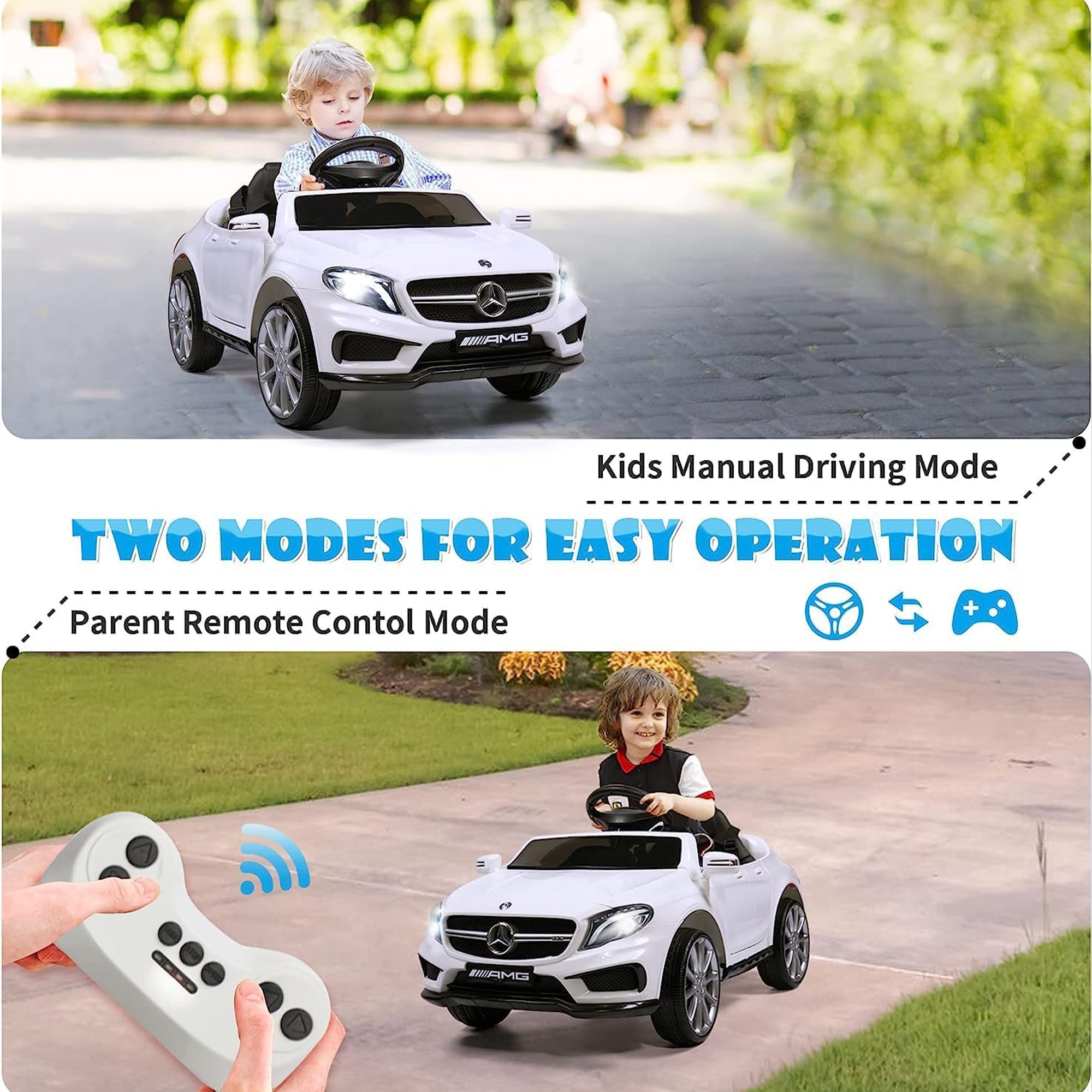 TOBBI 6 Volt Kids Electric Battery Powered Ride On Toy Mercedes Benz Car, White - VMInnovations