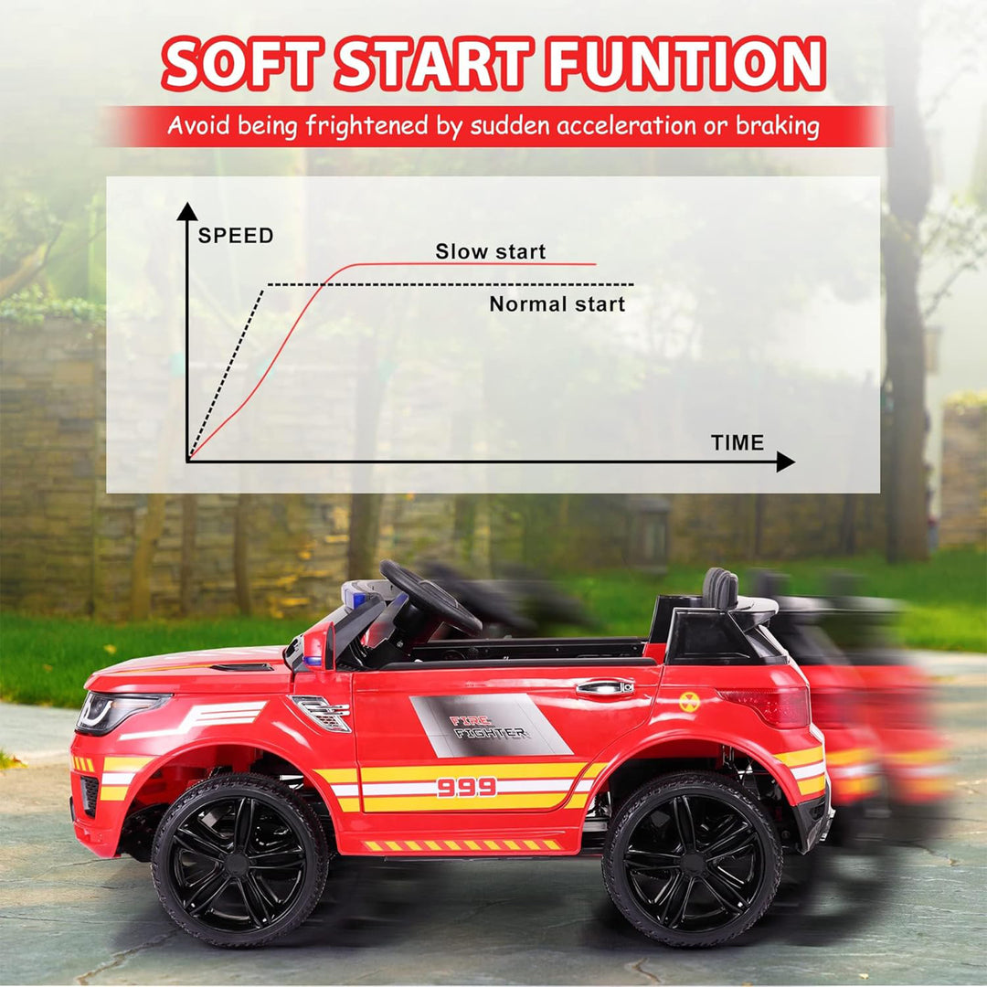 TOBBI 12 Volt Battery Powered Ride On Fire Truck for Kids Ages 3 Years, Red - VMInnovations