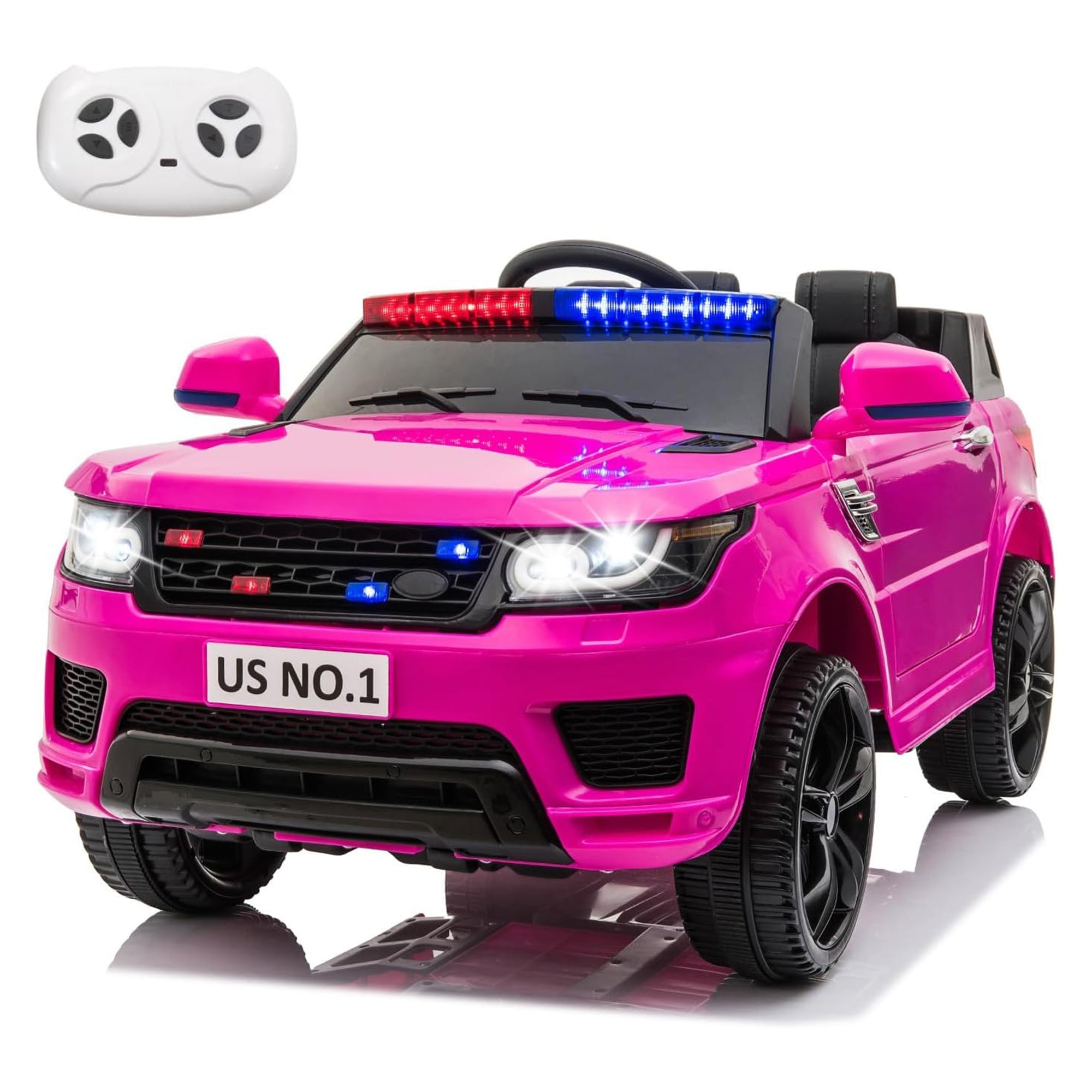 TOBBI 12 Volt Battery Powered Ride On Police SUV for Kids Ages 3 Years, Rose Red - VMInnovations