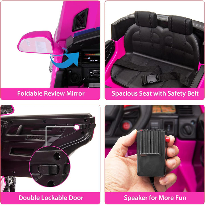 TOBBI 12 Volt Battery Powered Ride On Police SUV for Kids Ages 3 Years, Rose Red - VMInnovations