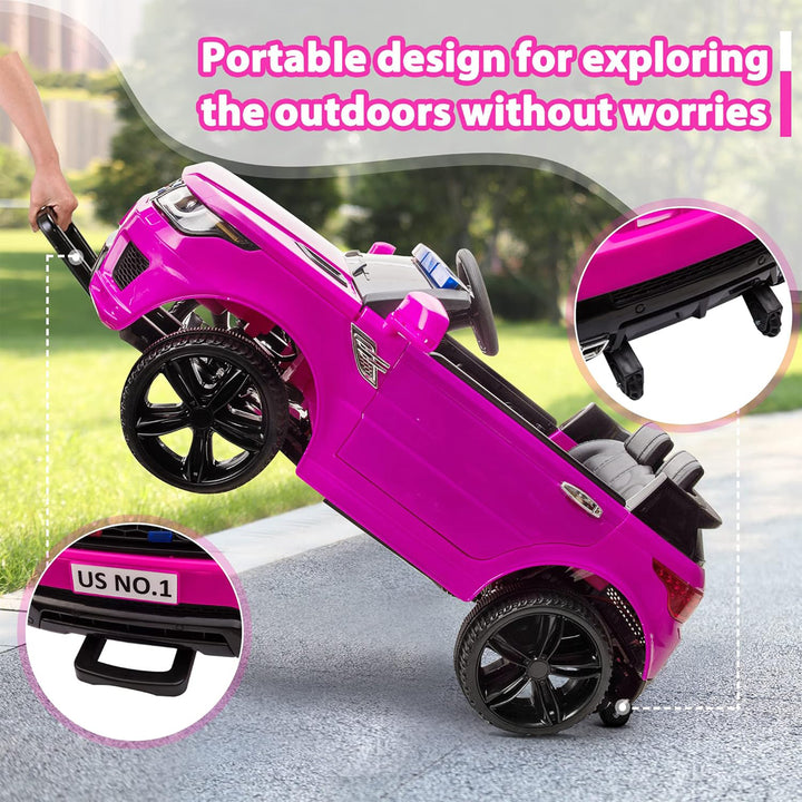 TOBBI 12 Volt Battery Powered Ride On Police SUV for Kids Ages 3 Years, Rose Red - VMInnovations