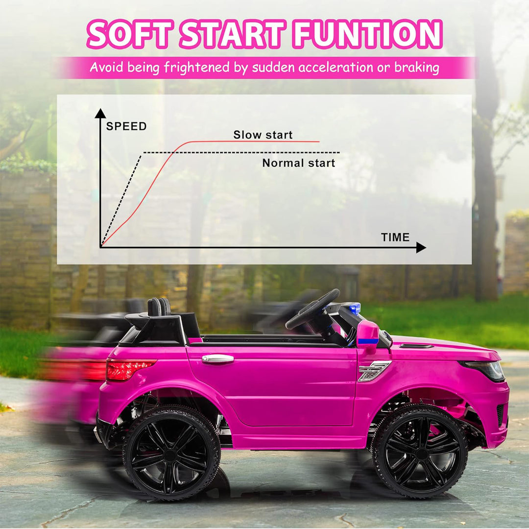TOBBI 12 Volt Battery Powered Ride On Police SUV for Kids Ages 3 Years, Rose Red - VMInnovations