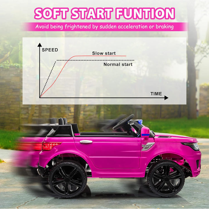 TOBBI 12 Volt Battery Powered Ride On Police SUV for Kids Ages 3 Years, Rose Red - VMInnovations