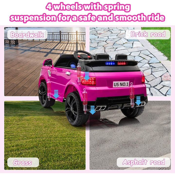 TOBBI 12 Volt Battery Powered Ride On Police SUV for Kids Ages 3 Years, Rose Red - VMInnovations