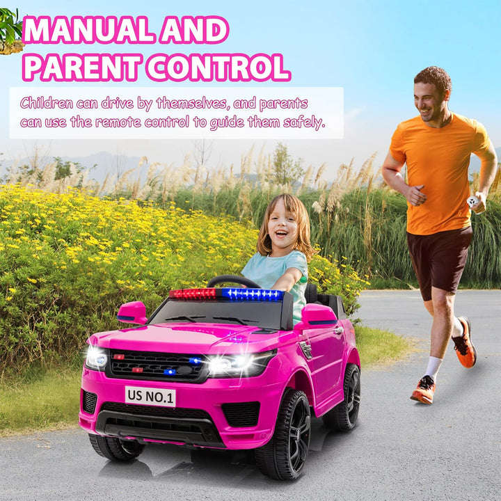 TOBBI 12 Volt Battery Powered Ride On Police SUV for Kids Ages 3 Years, Rose Red - VMInnovations