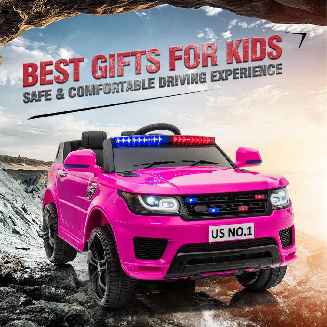 TOBBI 12 Volt Battery Powered Ride On Police SUV for Kids Ages 3 Years, Rose Red - VMInnovations