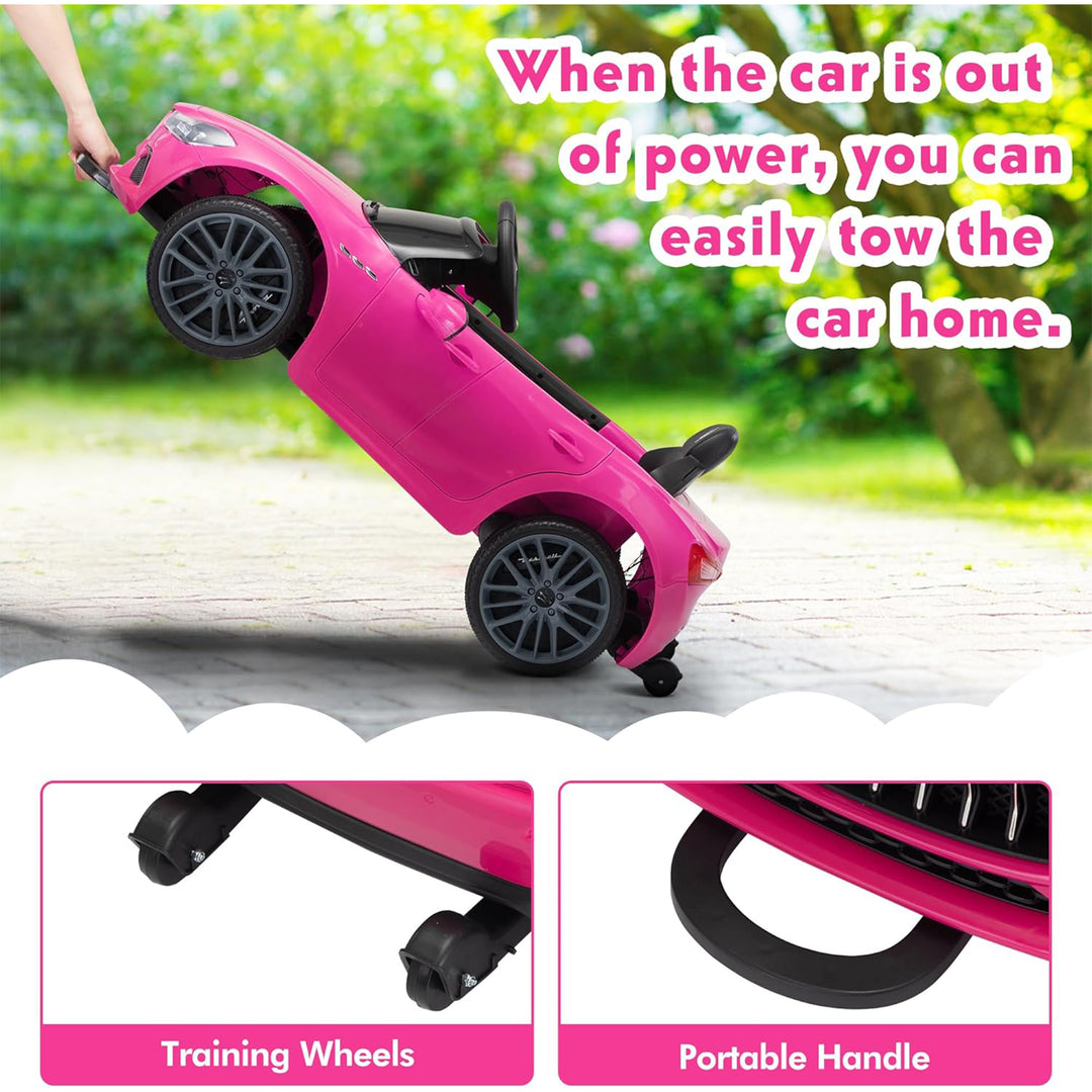 TOBBI Kids Ride On Car, 12V Maserati Ghibli Electric Toy w/ Remote, Music, Pink - VMInnovations