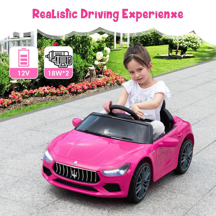 TOBBI Kids Ride On Car, 12V Maserati Ghibli Electric Toy w/ Remote, Music, Pink - VMInnovations