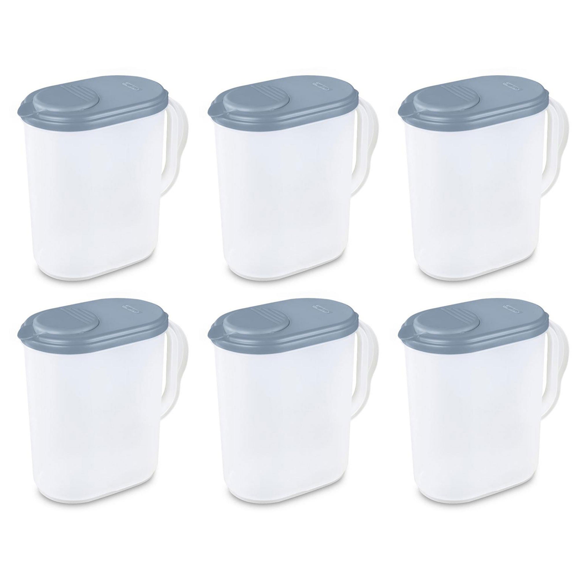 Sterilite Plastic Lidded Pitcher with Clear Base and Handle, Washed Blue, 6-Pack - VMInnovations