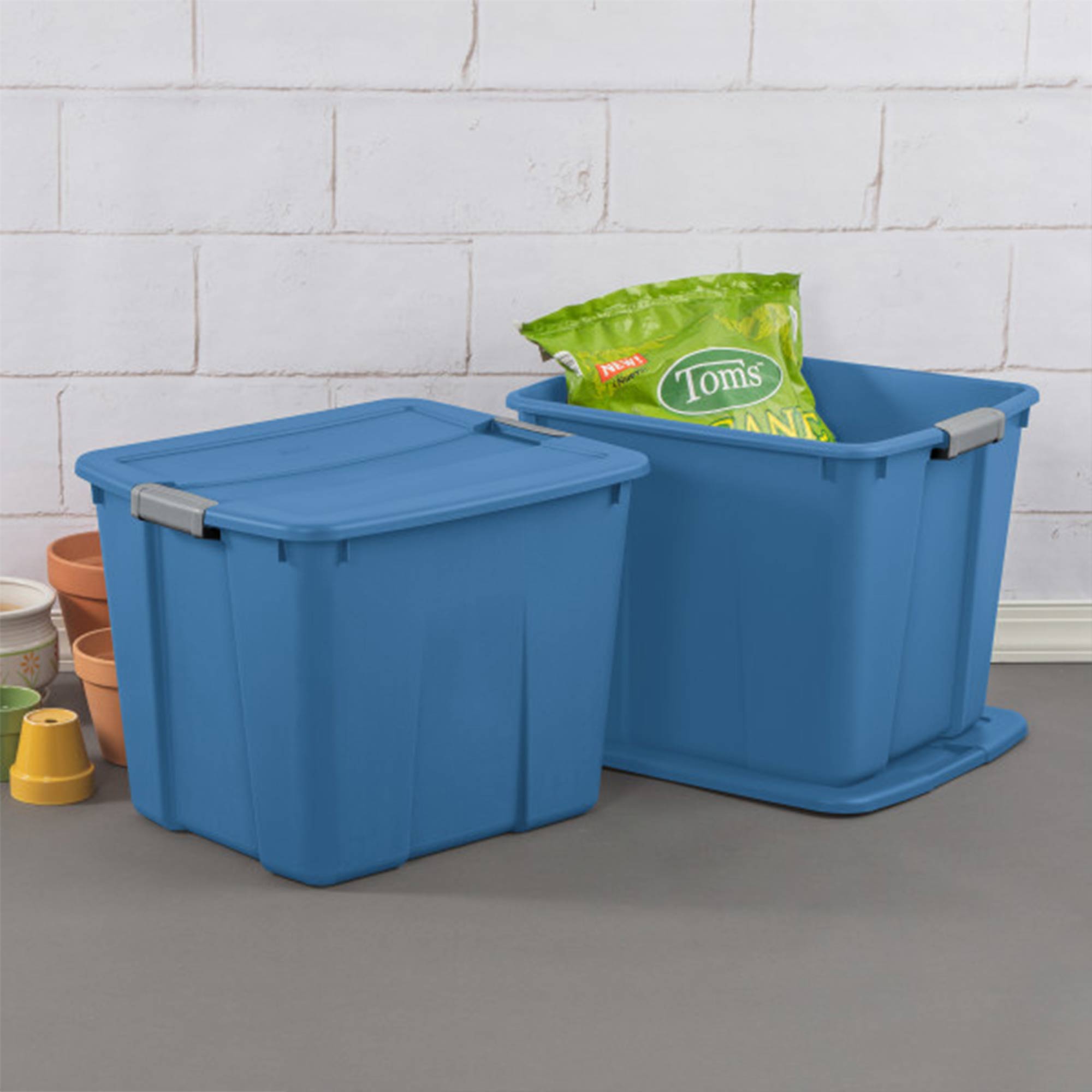 Sterilite 20 Gal Latch Tote w/Handles for Home Storage Bins, Blue Ash (6 Pack)