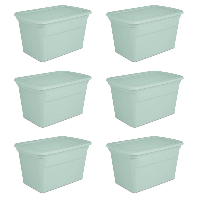 Sterilite 30 Gal Latch Tote with Handles for Home Storage, Mindful Mint (6 Pack)