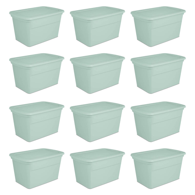 Sterilite 30 Gal Latch Tote with Handle for Home Storage, Mindful Mint (12 Pack)