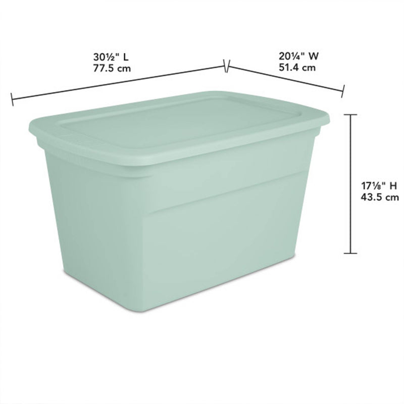 Sterilite 30 Gal Latch Tote with Handle for Home Storage, Mindful Mint (12 Pack)