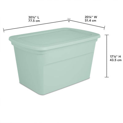 Sterilite 30 Gal Latch Tote with Handle for Home Storage, Mindful Mint (18 Pack)
