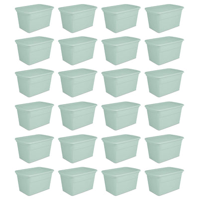 Sterilite 30 Gal Latch Tote with Handle for Home Storage, Mindful Mint (24 Pack)