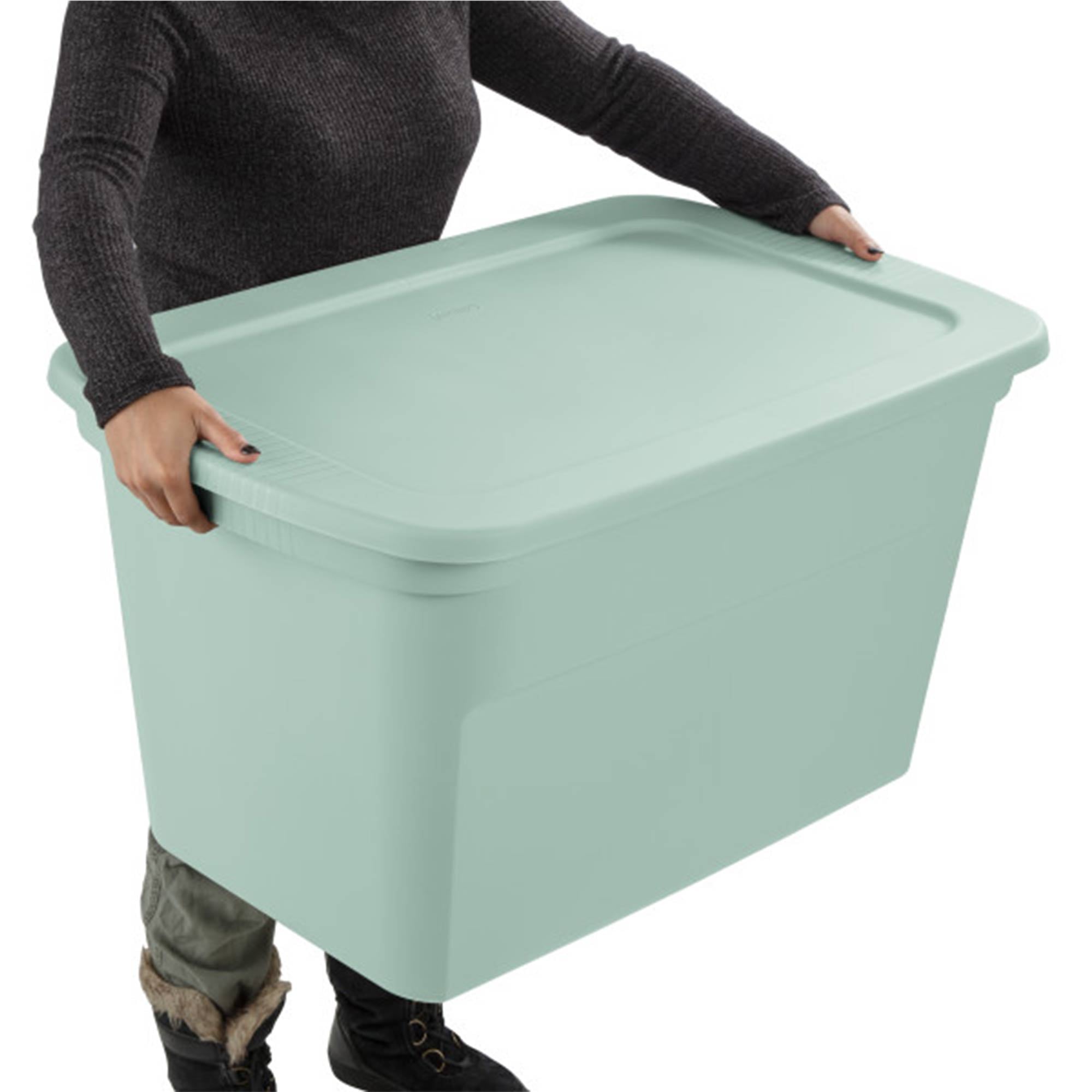 Sterilite 30 Gal Latch Tote with Handle for Home Storage, Mindful Mint (24 Pack) - VMInnovations