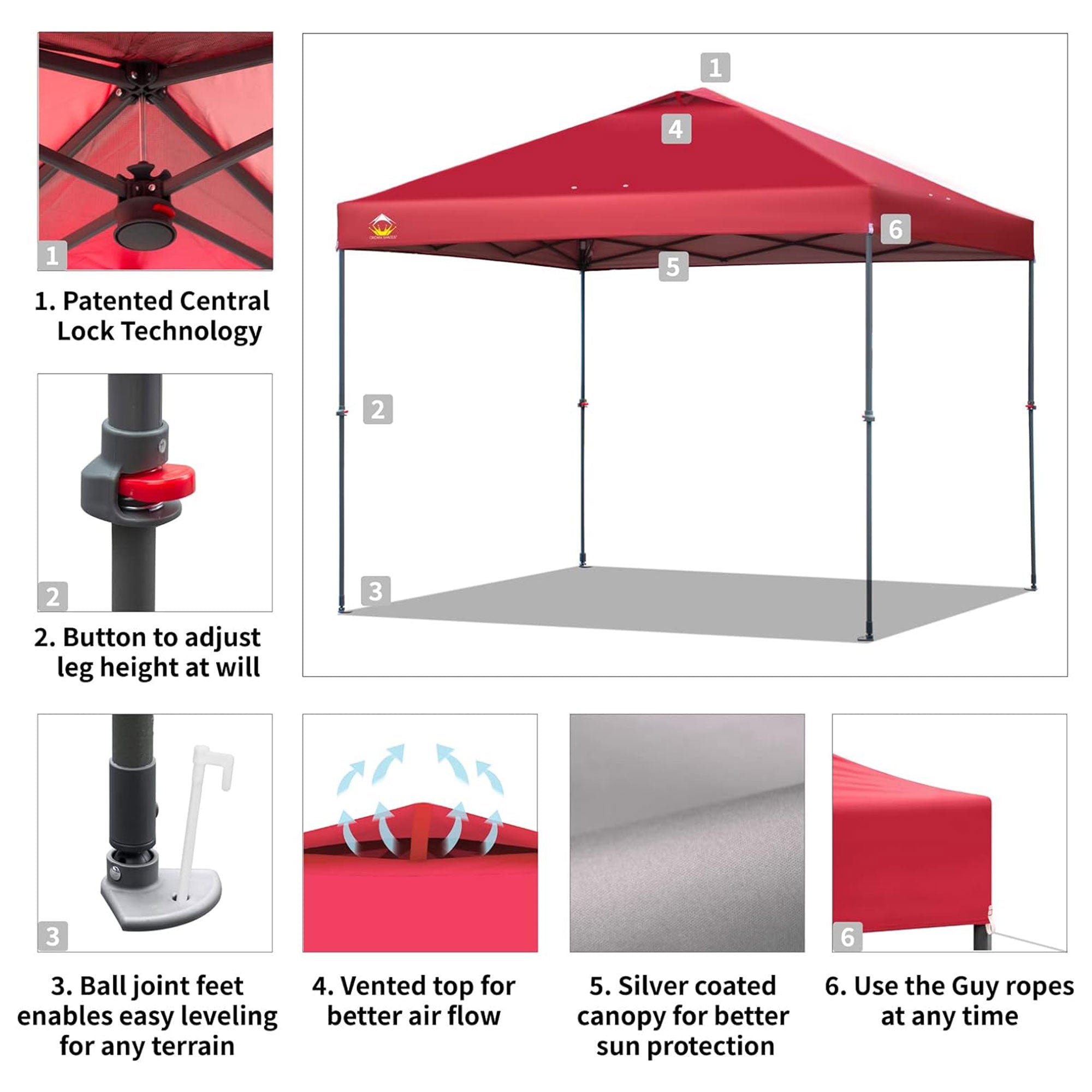 Crown Shades 10x10 Ft Instant Pop Up Shade Canopy & Carry Bag, Red (Used) - VMInnovations