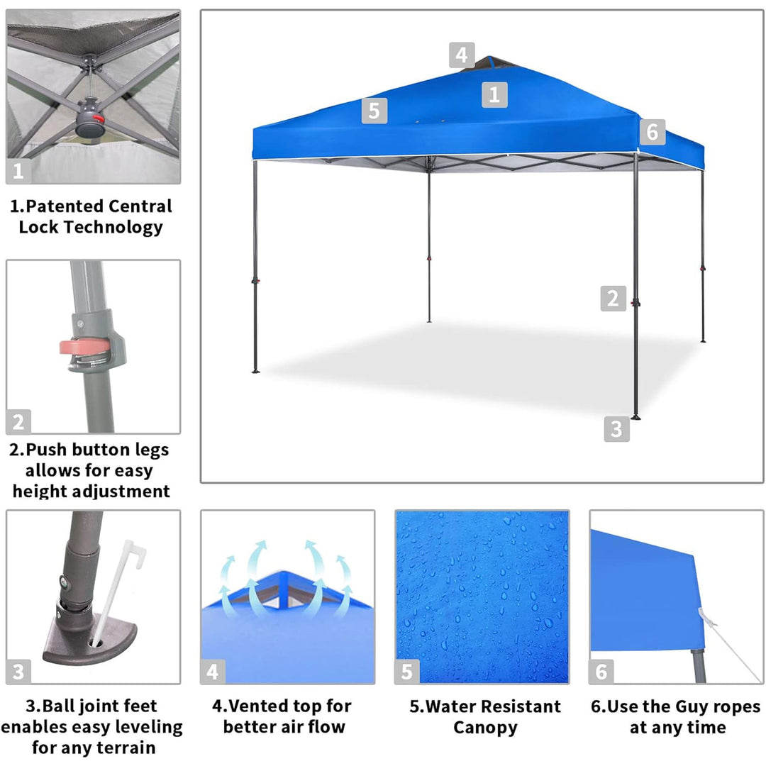 Crown Shades 10x10’ Instant Pop Up Folding Canopy & Carry Bag,Blue (Used) - VMInnovations