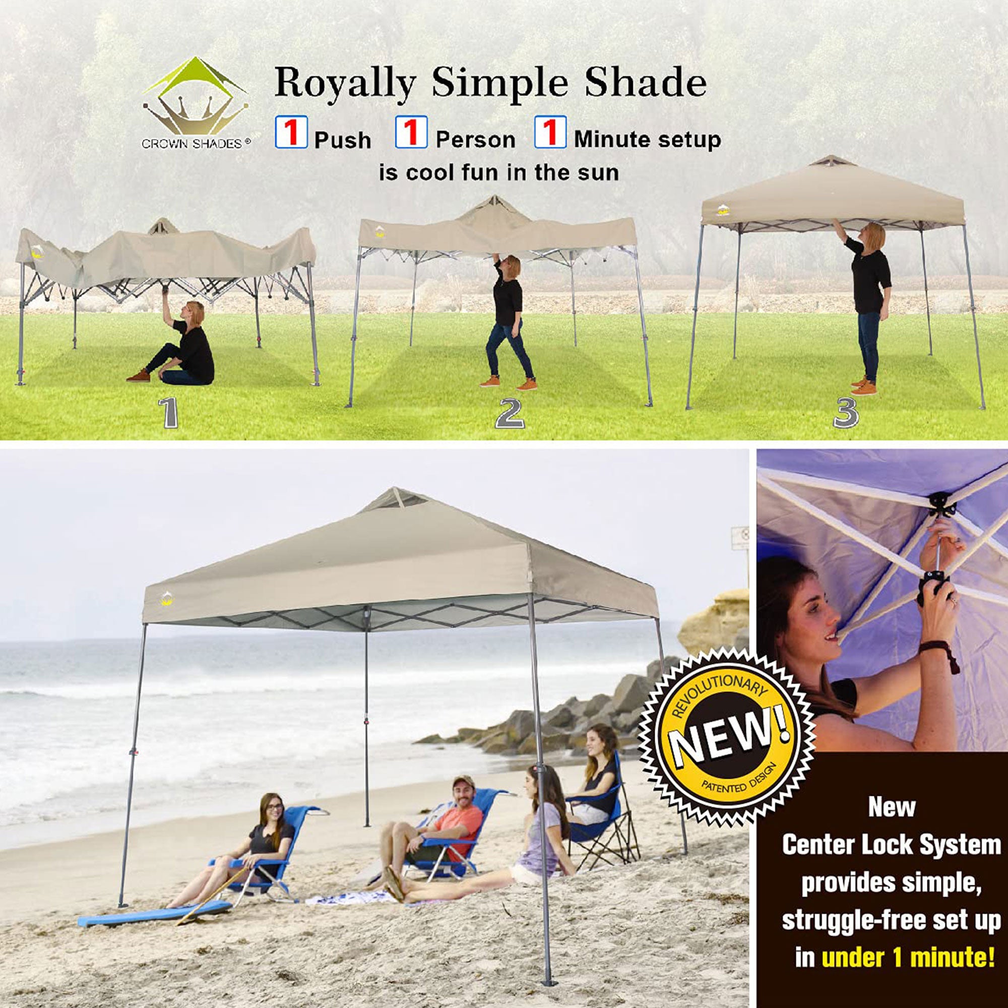 Crown Shades 11' x 11' Base 9' x 9' Top Instant Pop Up Canopy, Beige (Open Box)