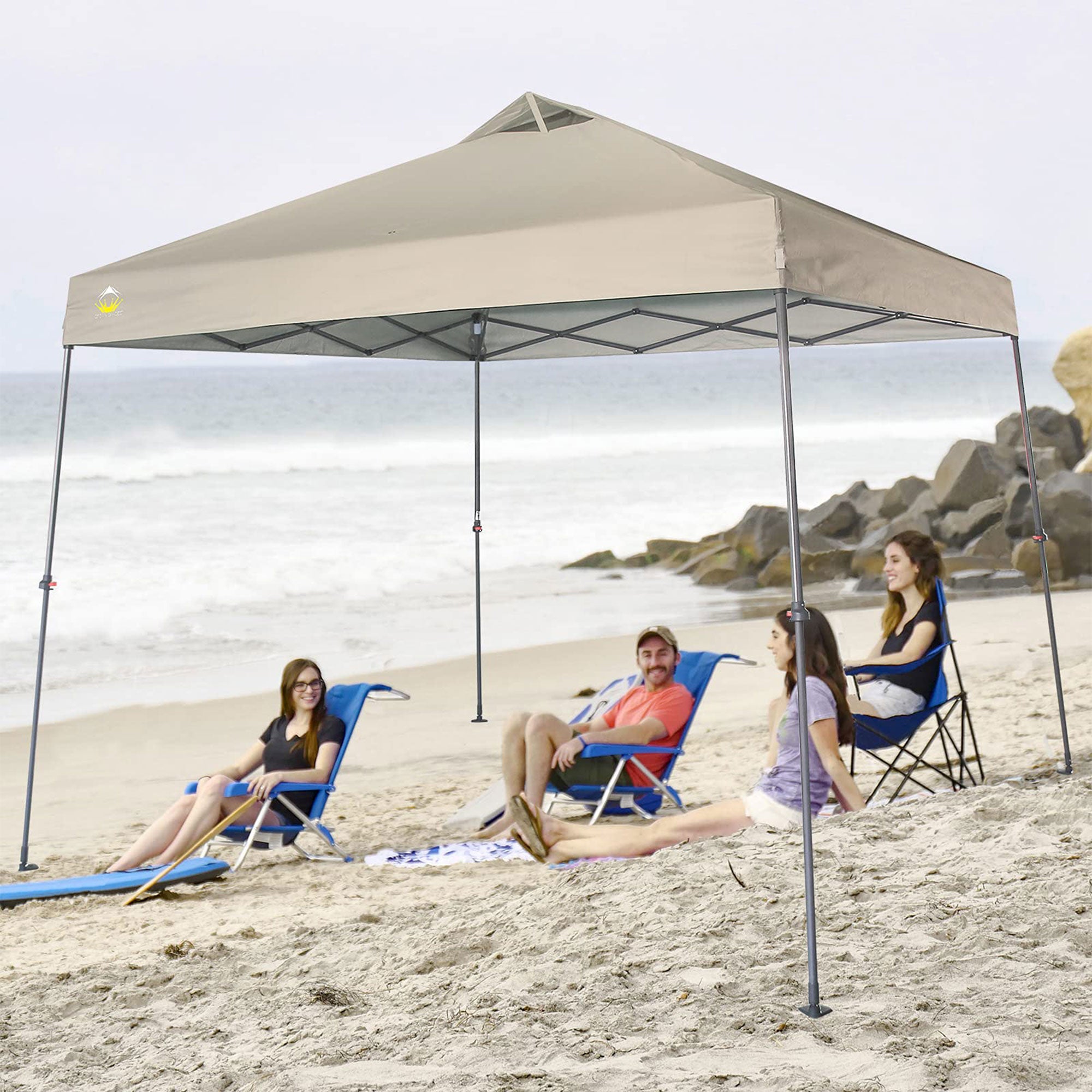 Crown Shades 11' x 11' Base 9' x 9' Top Instant Pop Up Canopy, Beige (Open Box)