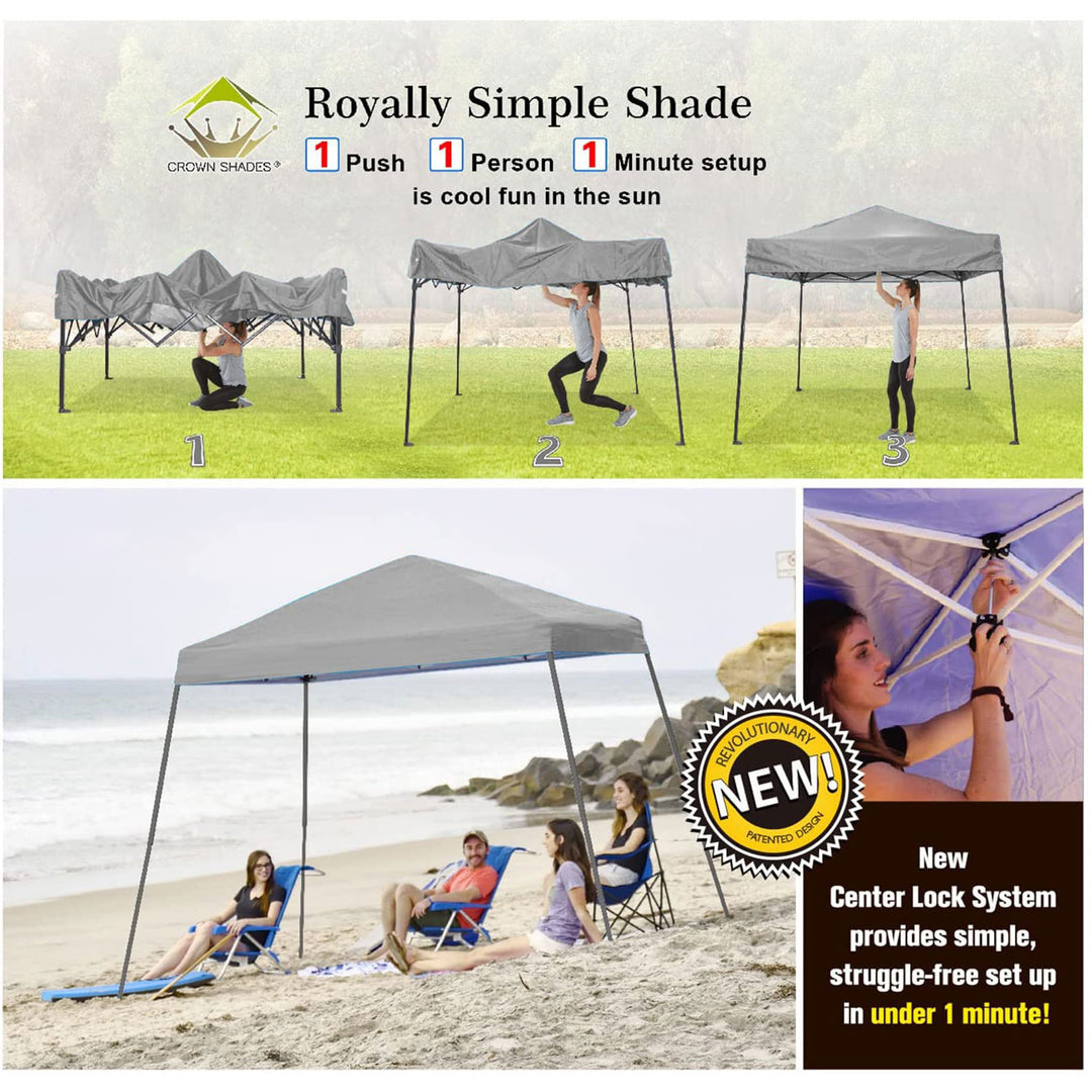 Crown Shades 8'x8' Base 6.5'x6.5' Top Canopy w/Carry Bag, Gray (Open Box) (Used) - VMInnovations