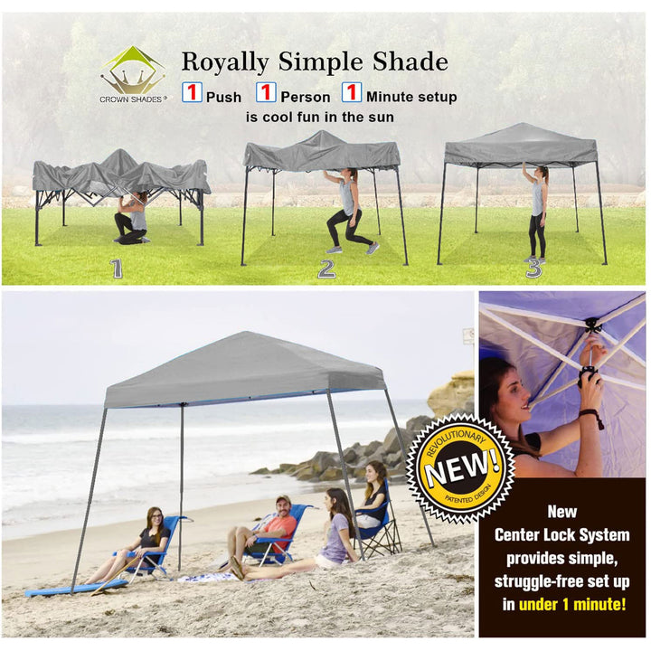 Crown Shades 8'x8' Base 6.5'x6.5' Top Canopy w/Carry Bag, Gray (Open Box) (Used) - VMInnovations
