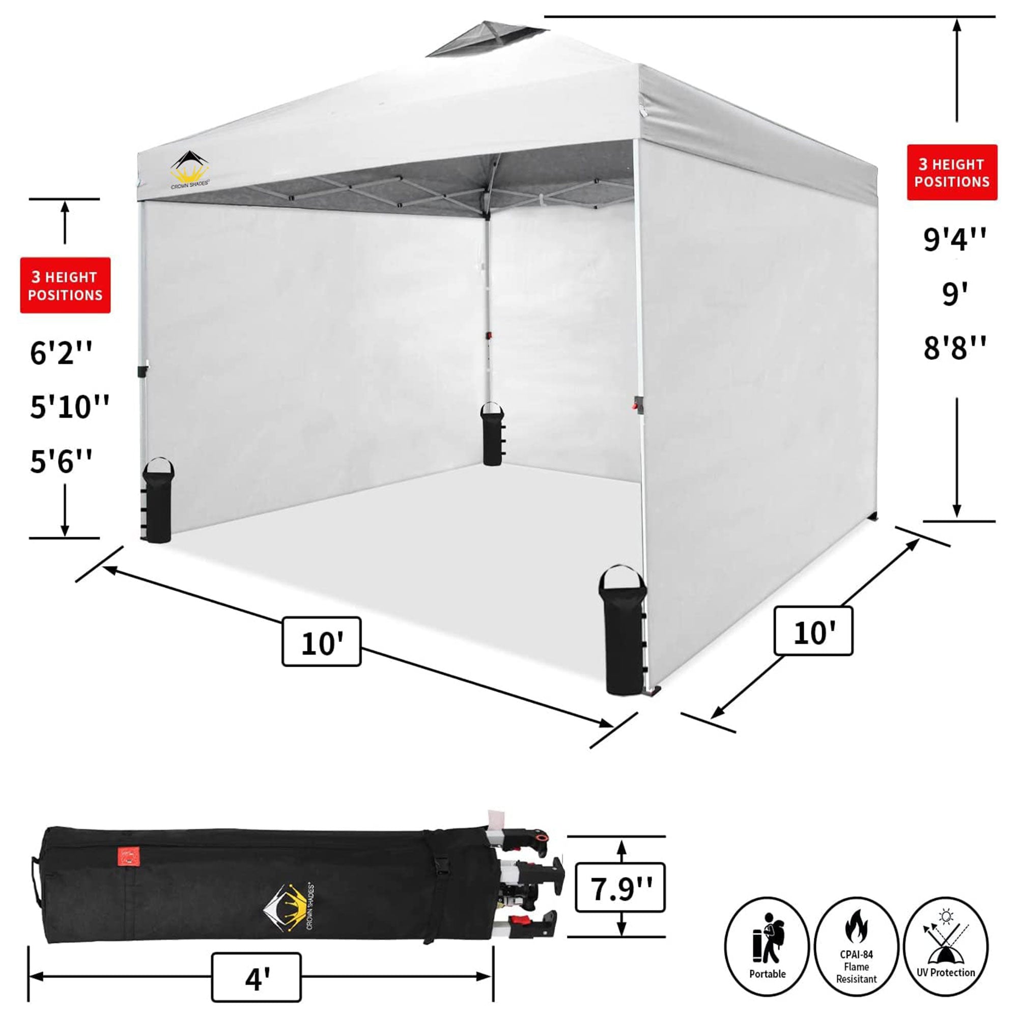 Crown Shades 10' x 10' Instant Pop-Up Canopy w/Sidewalls, White (Used) - VMInnovations