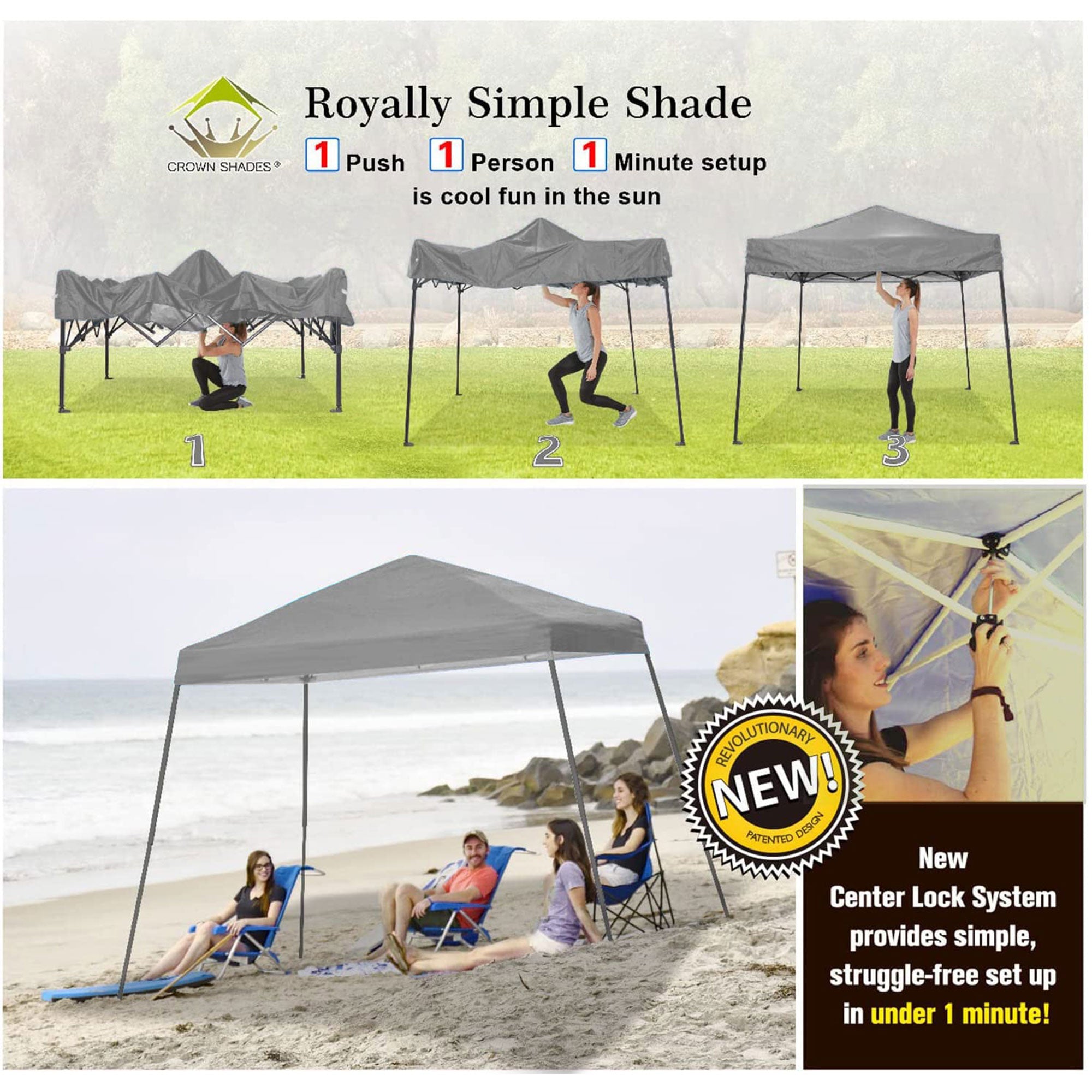 Crown Shades 10' x 10' Base 8'x 8' Canopy w/Carry Bag, Gray, Open Box (Used) - VMInnovations