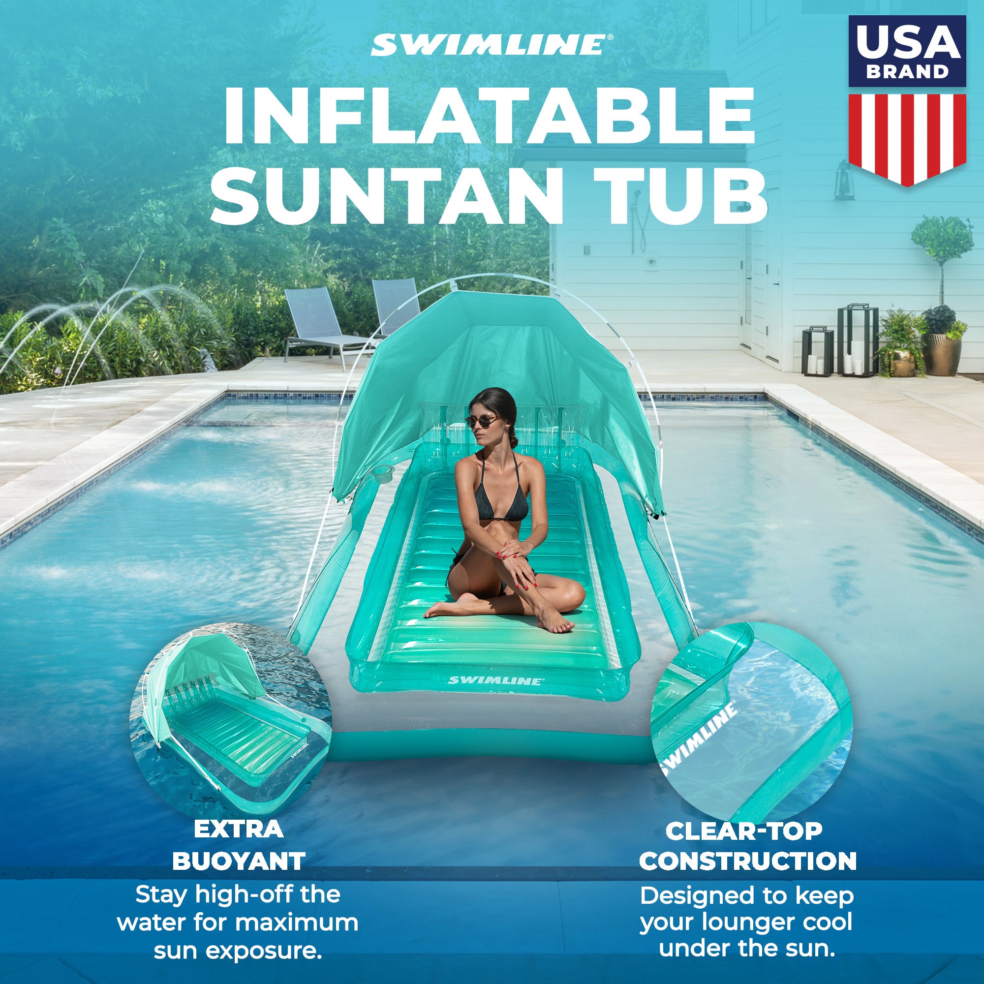 Swimline Original Inflatable Suntan Tub Lounge Float with Adjustable Shade, Mint