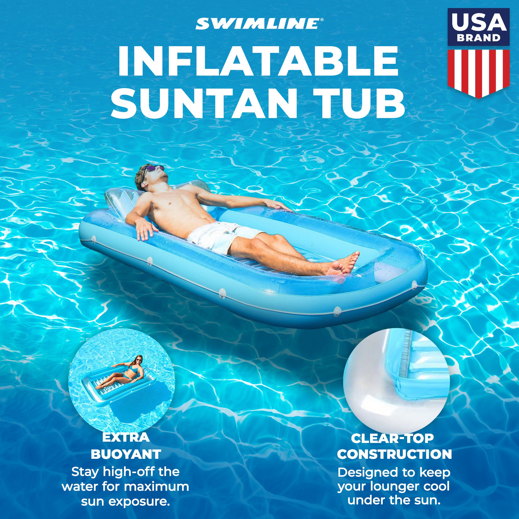 Swimline Original Suntan Tub Relaxing Outdoor Cushioned Water Lounge Float, Blue - VMInnovations