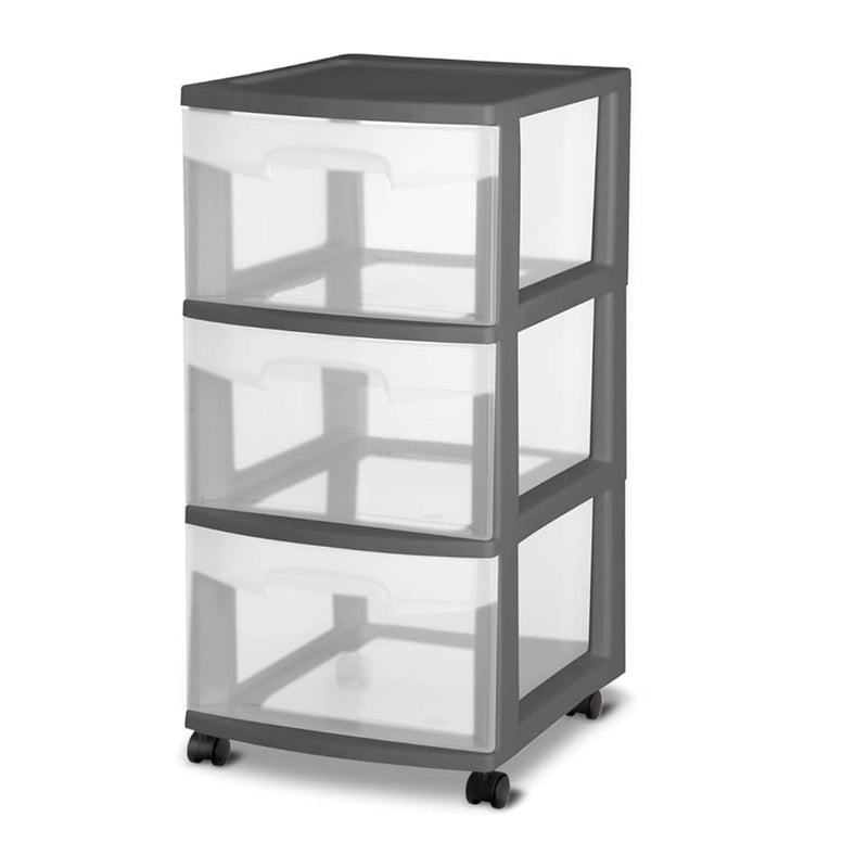 Sterilite 3 Drawer Home Organizer Storage Cart w/Caster Wheels, Gray (2 Pack)