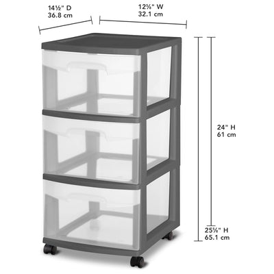 Sterilite 3 Drawer Home Organizer Storage Cart w/Caster Wheels, Gray (2 Pack)