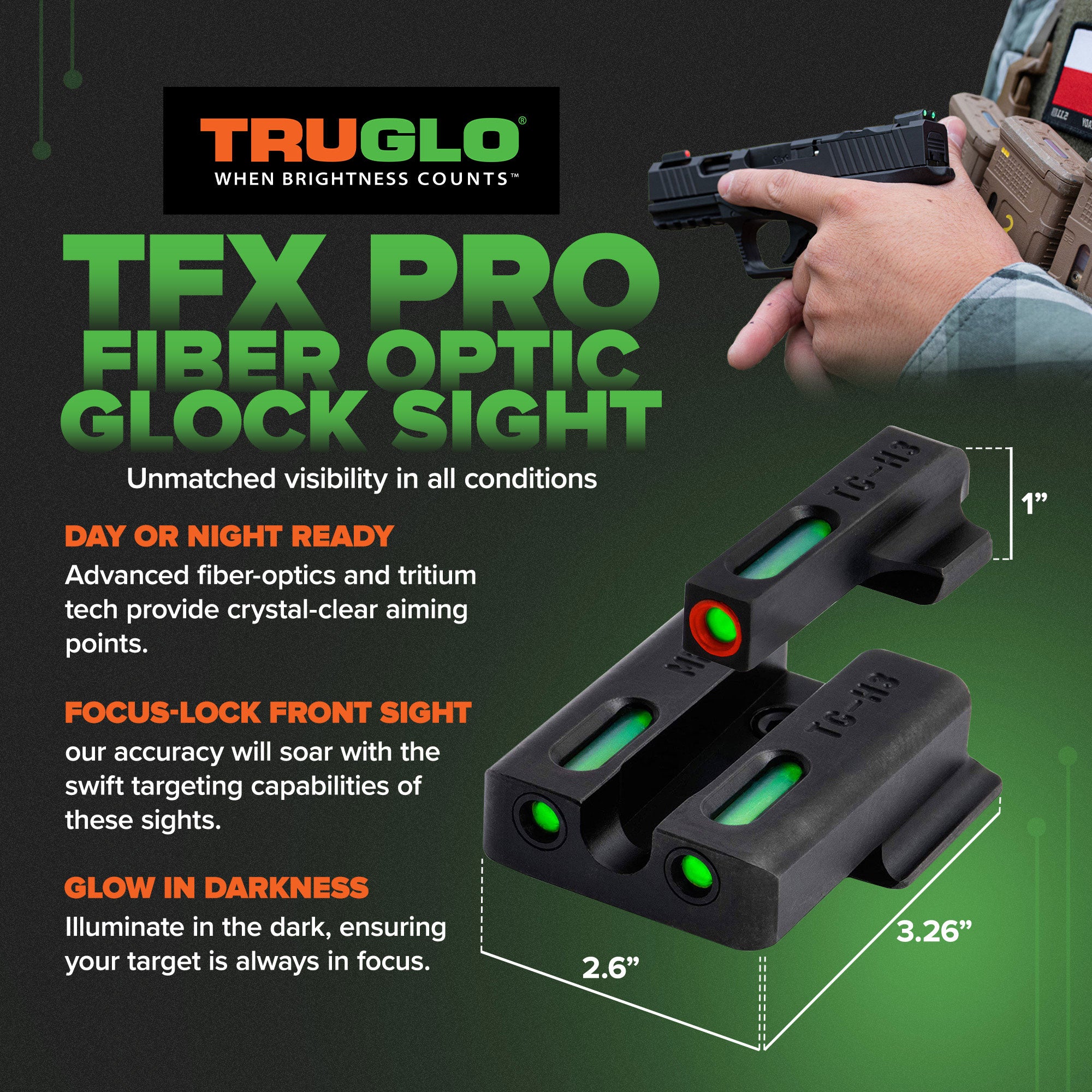 TruGlo TFK Pro Fiber Optic Tritium Handgun Glock Sight Accessories (3 Pack)