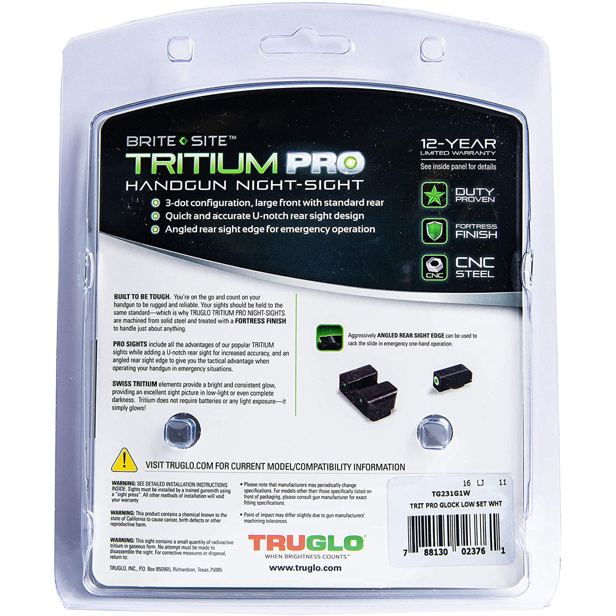 TruGlo Tritium Pro Glow in the Dark Night Sights for Glock Pistols (3 Pack)