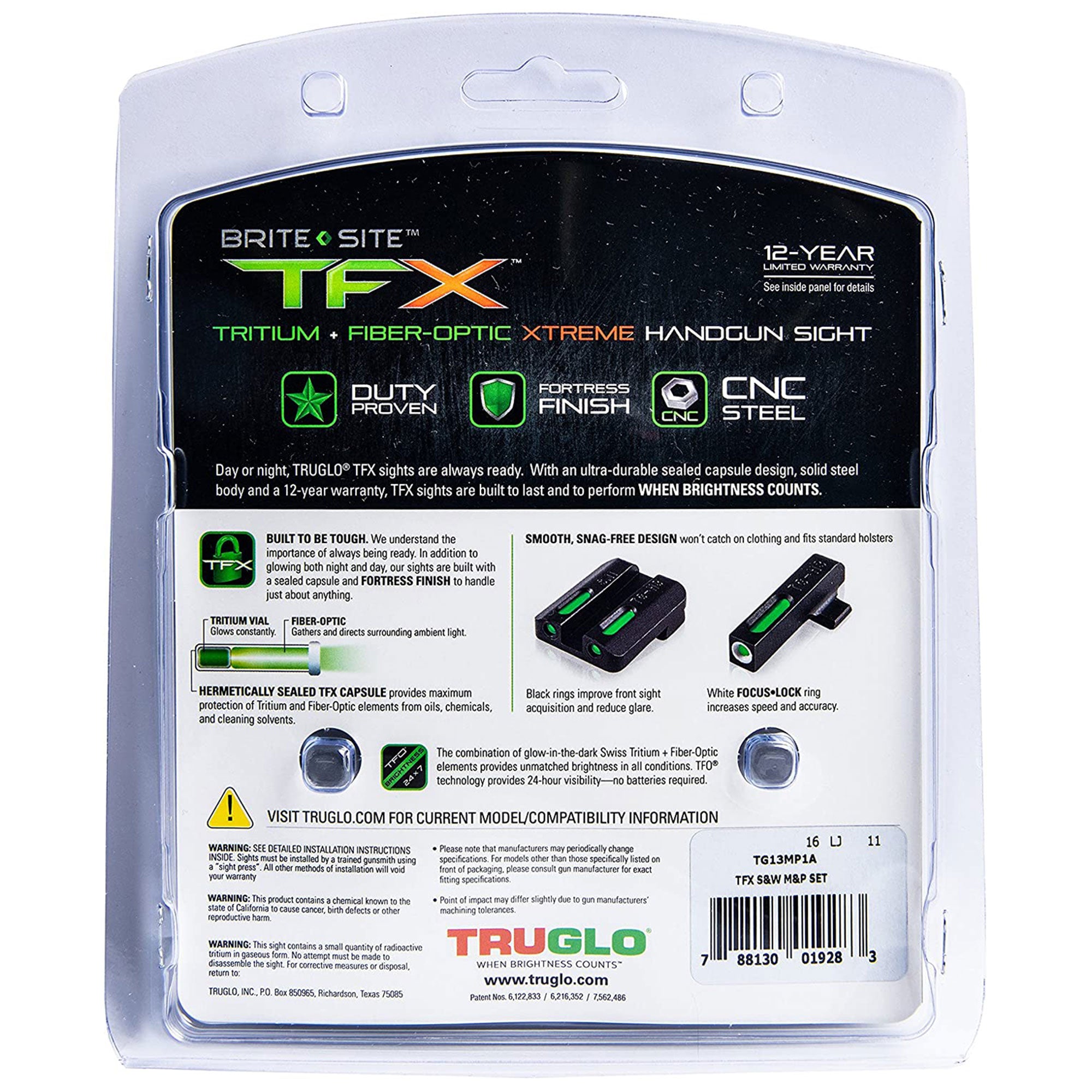 TruGlo TFK Fiber Optic Tritium Sight Accessories for S&W M&P Models (3 Pack)