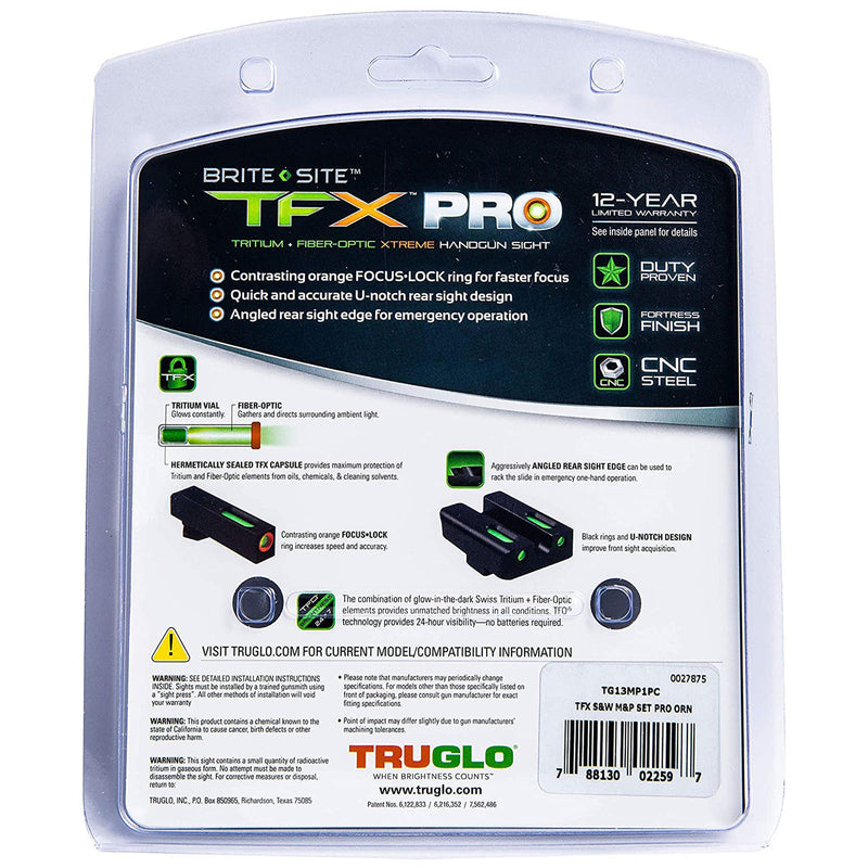 TruGlo Pro TFK Fiber Optic Tritium Sight for Smith & Wesson M&P Models (3 Pack)